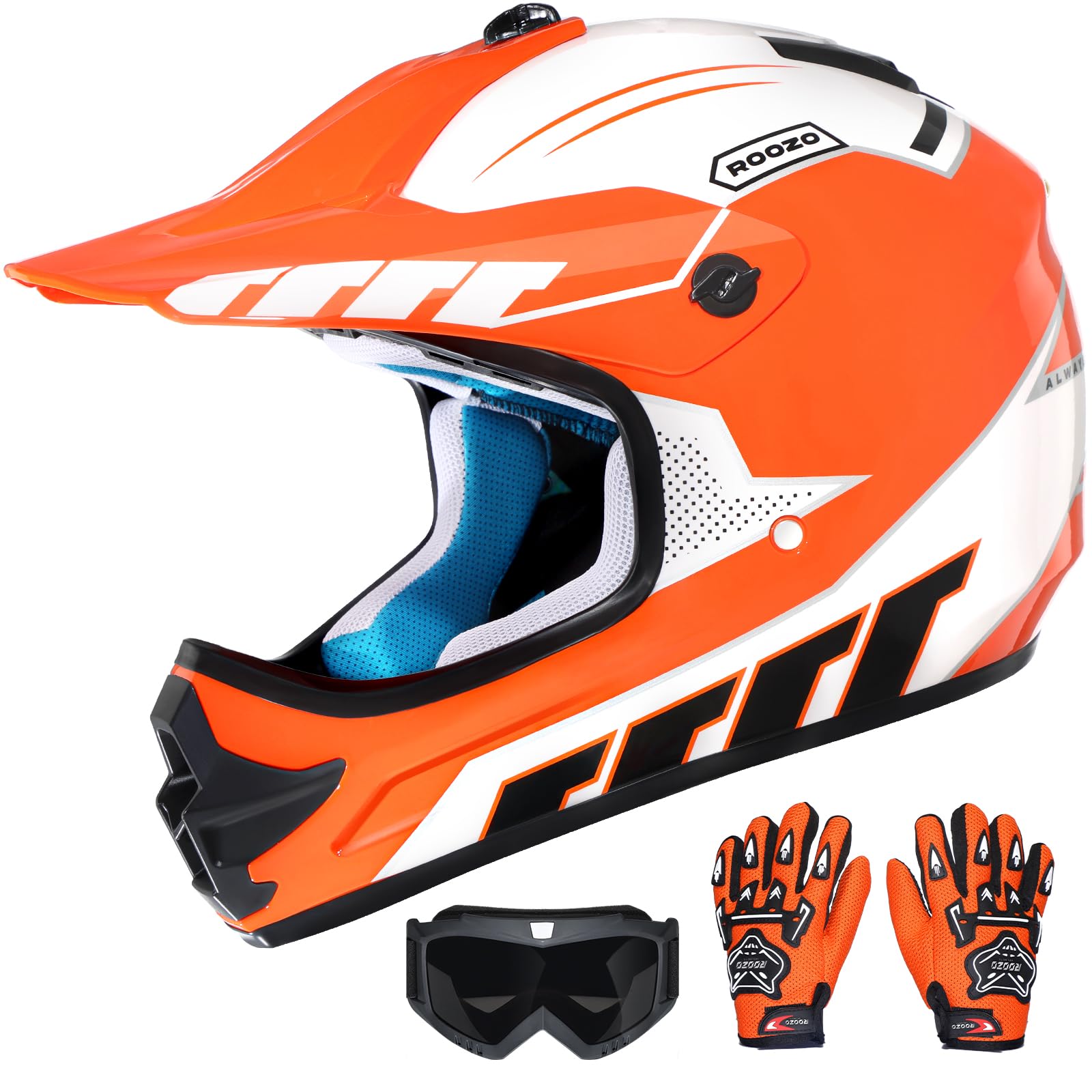 ROOZO Youth Dirt Bike Helmet DOT Certified - Full Face Motorcycle Helmet for Off-Road, ATV, Street Riding, Includes Adjustable G