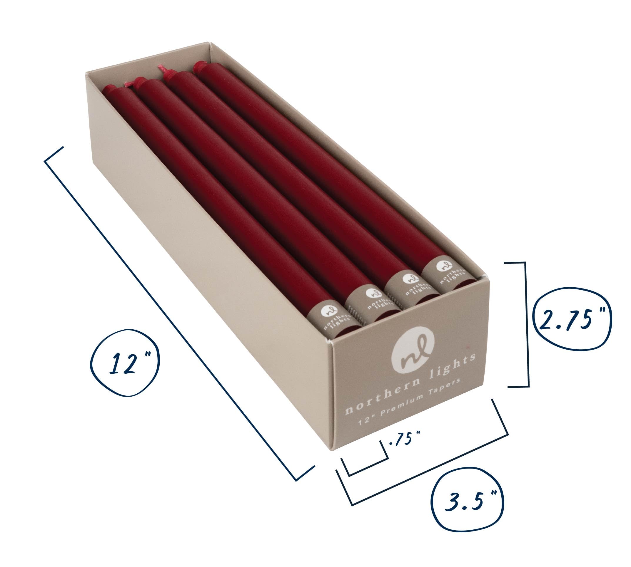 Northern Lights Candles Premium Tapers 12'' 12Pk - Crimson - 72795