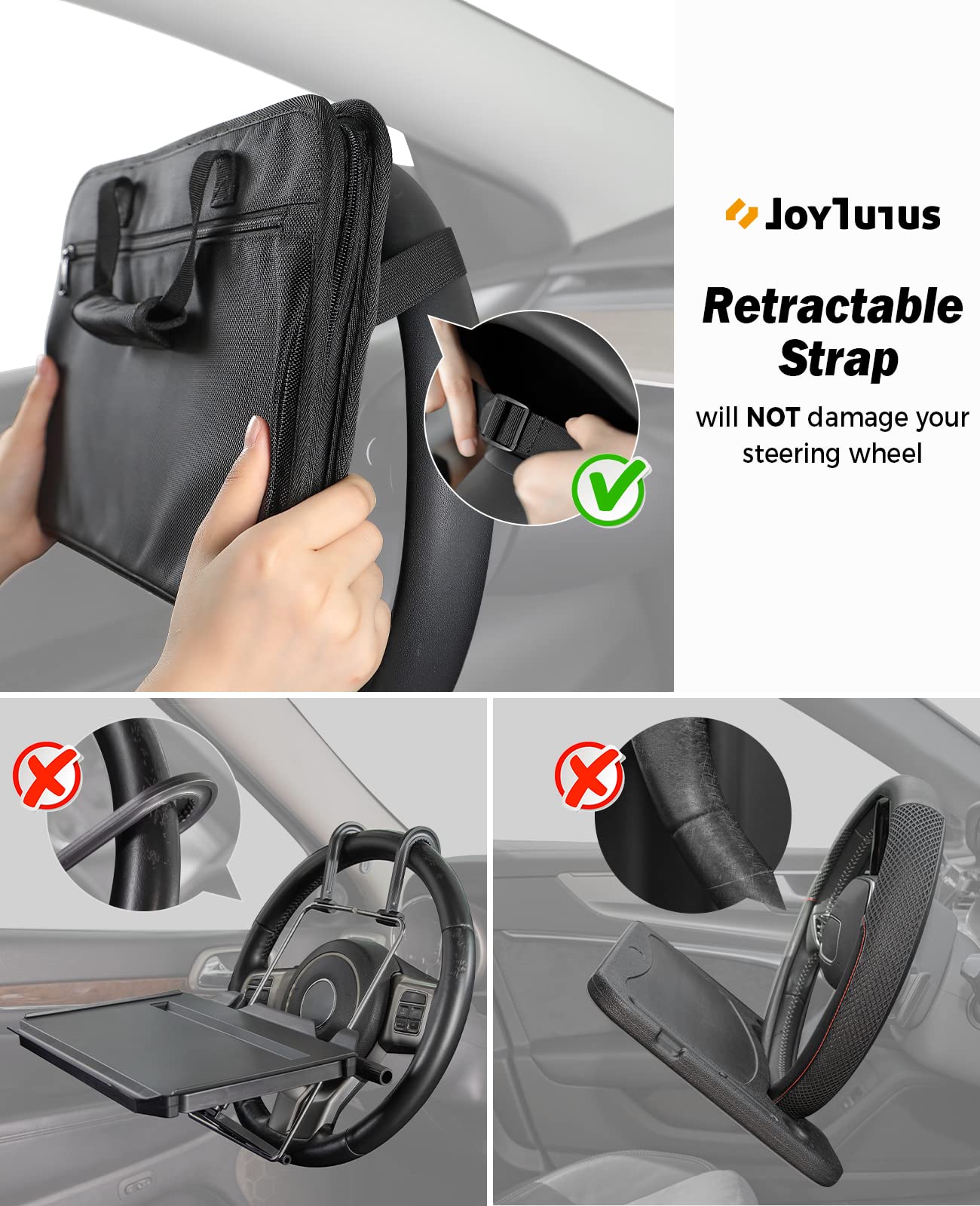 Joytutus 3 In 1 Steering Wheel Eating Tray Upgraded(16.1 * 10 Inch), Car Back Seat Laptop Desk, Multifunctional Car Office Bag,