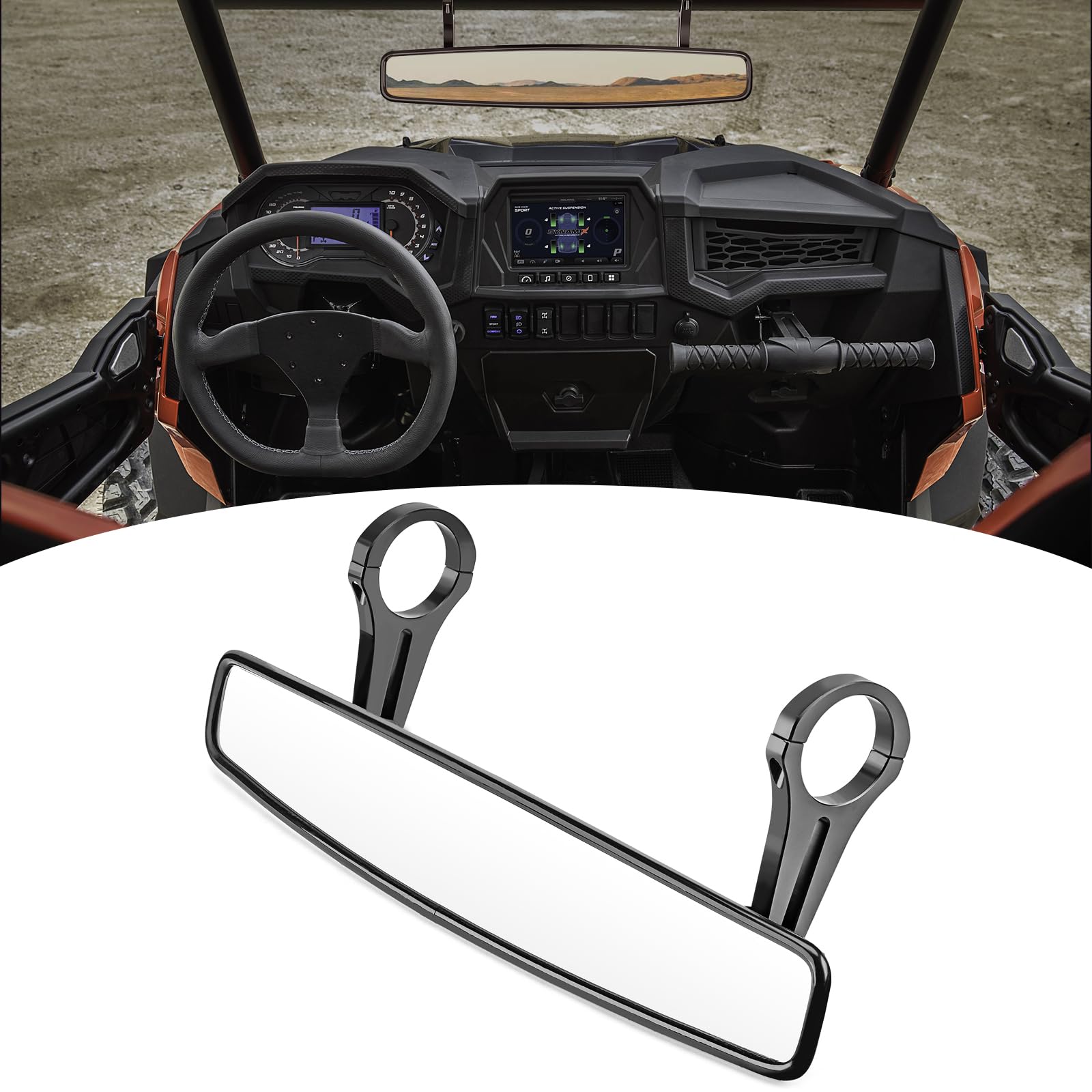 XJMOTO UTV 15" Wide Convex Rear View Mirror - 2" Clamp Compatible with Can-Am Maverick Talon, Plastic, Model 712396501169