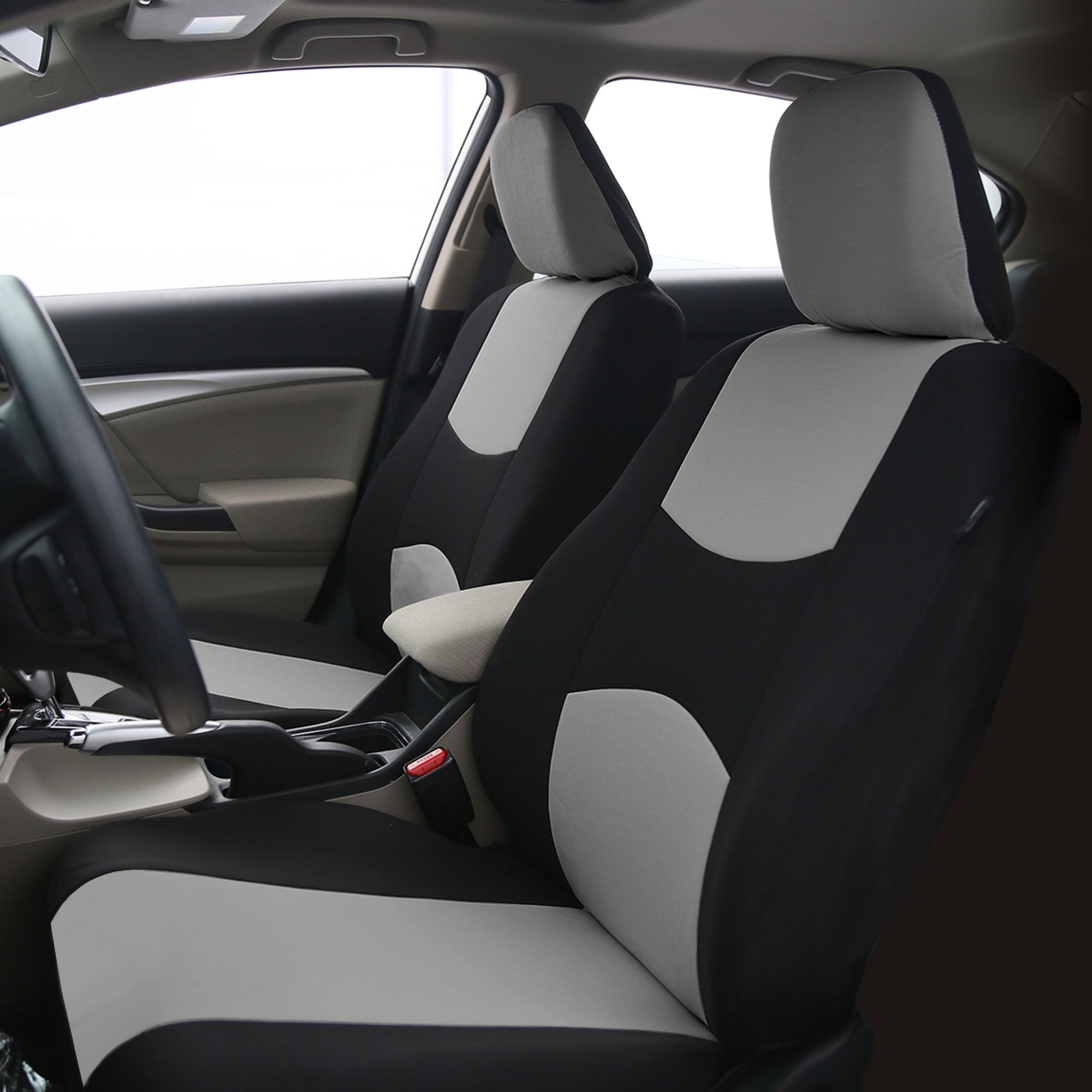 FH Group Front Set Cloth Car Seat Covers for Low Back Seats with Removable Headrest, Universal Fit, Airbag Compatible Car Seat Cover for SUV, Sedan, Van, Gray