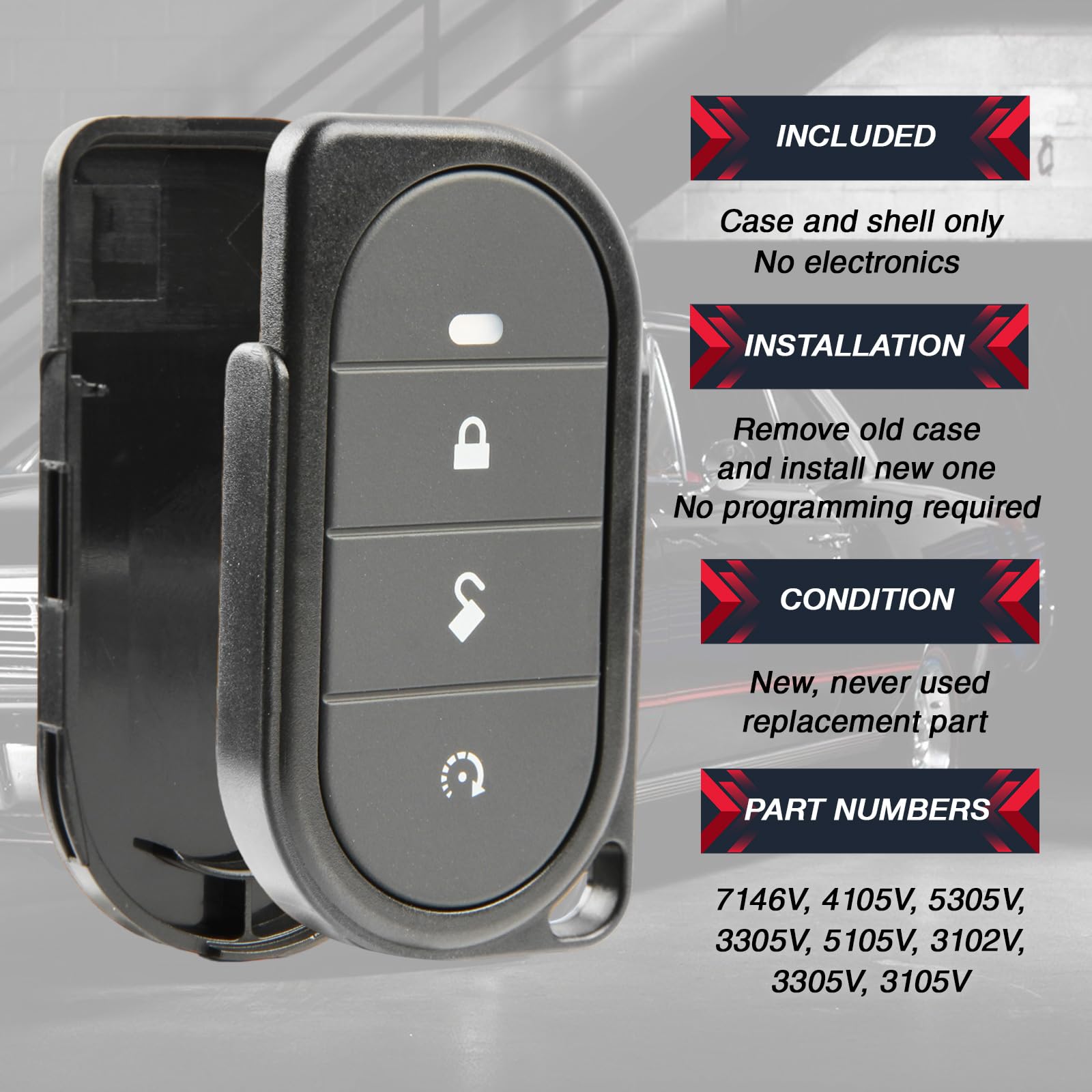 2X Usaremote Keyless Entry Remote Car Key Fob 4-Button Replacement Shell Case For Viper Alarm Security System (7146V, 4105V, 530