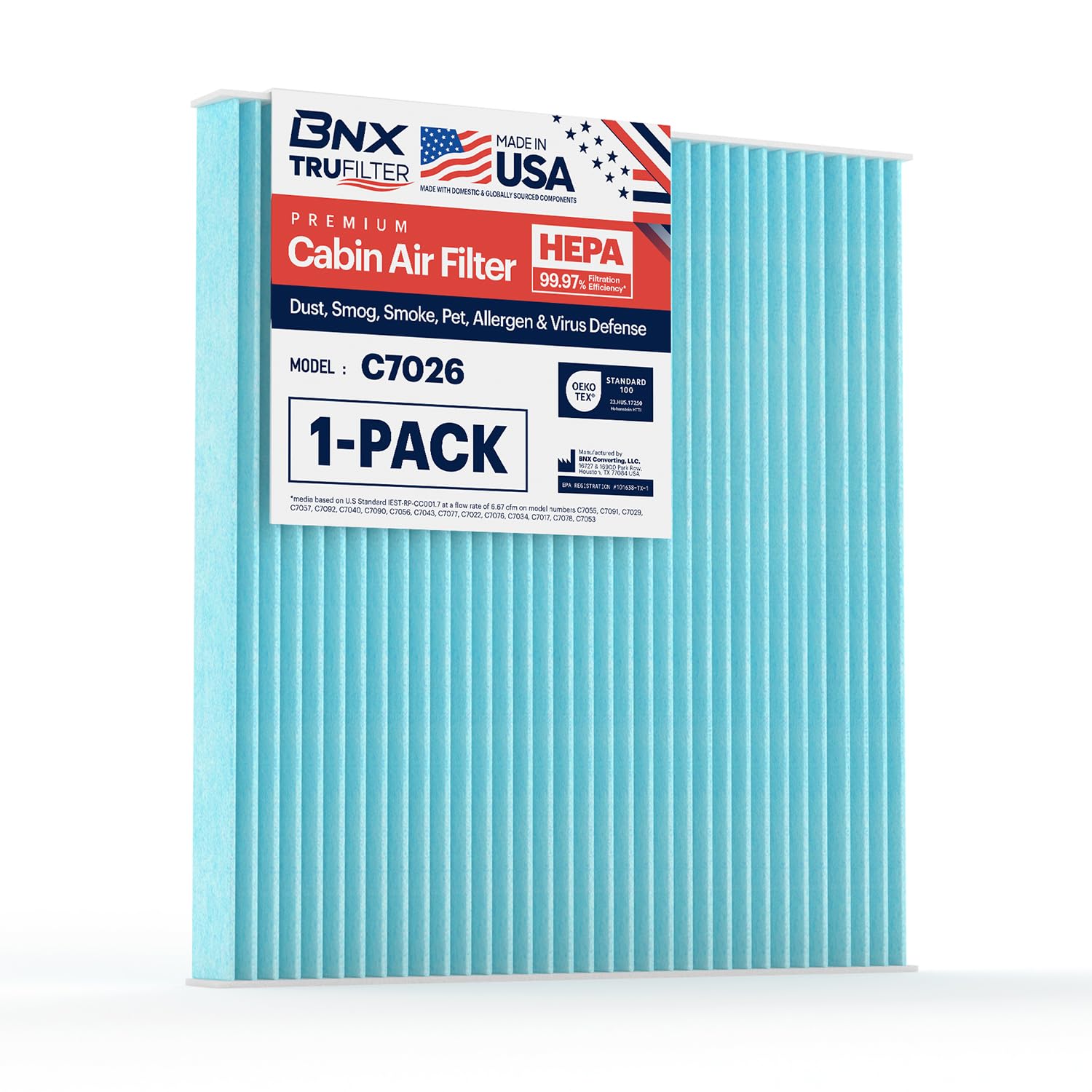 Bnx Trufilter C7026 Cabin Air Filter, Hepa 99.97%, Compatible With Toyota: Corolla, Matrix