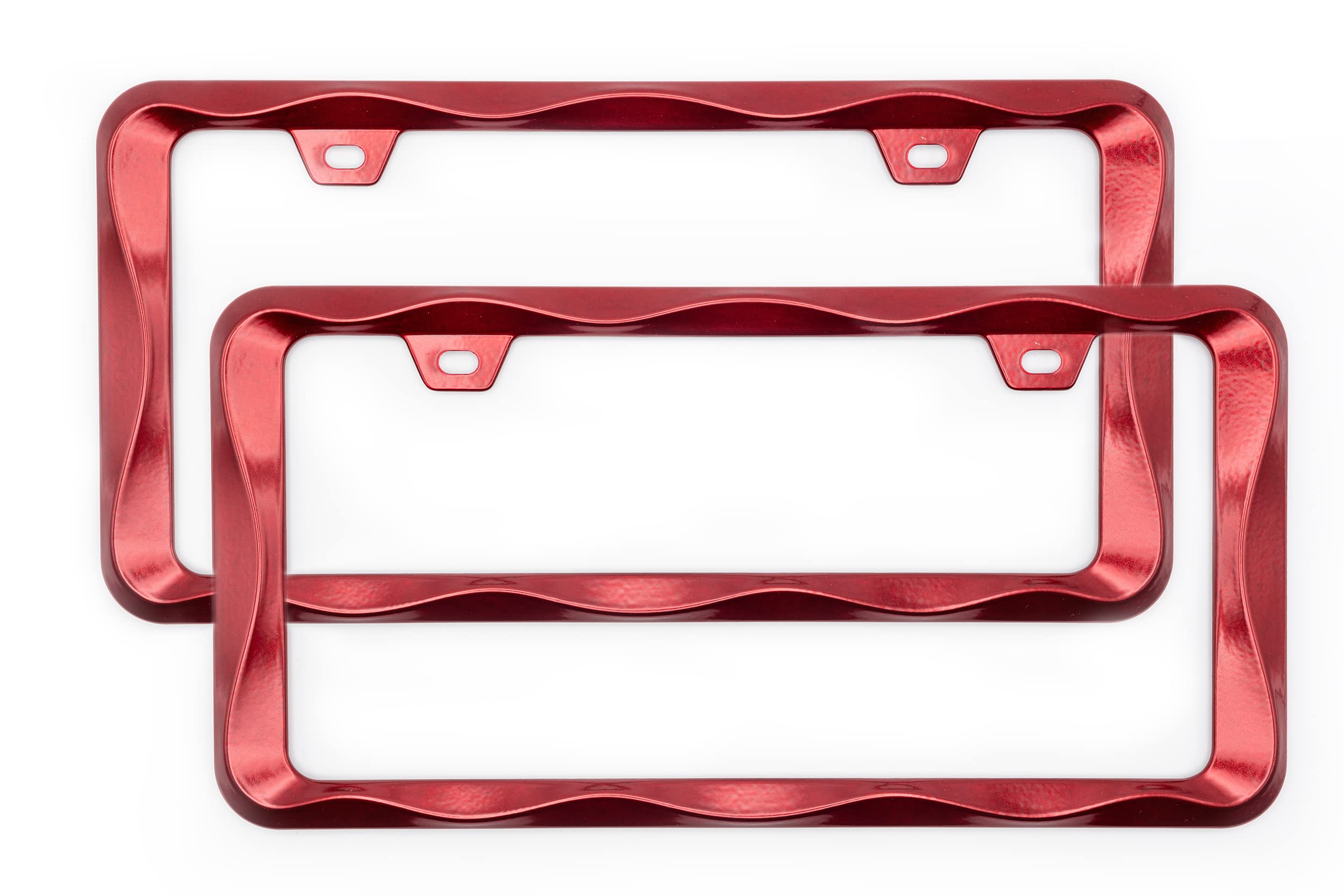 2Pcs Creathome 3D Curly Wave Pattern Shining Red License Plate Frame From Pure Zinc Alloy Metal