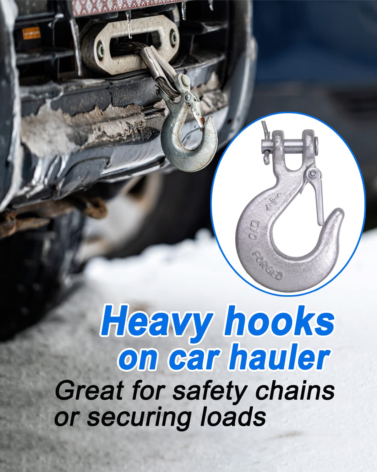 Wenhuali 7/16 Inch Safety Chain Hooks, Clevis Slip Hook With Safety Latch, Grade 70 Forged Steel 24,000 Lb For Trailer Truck Tra