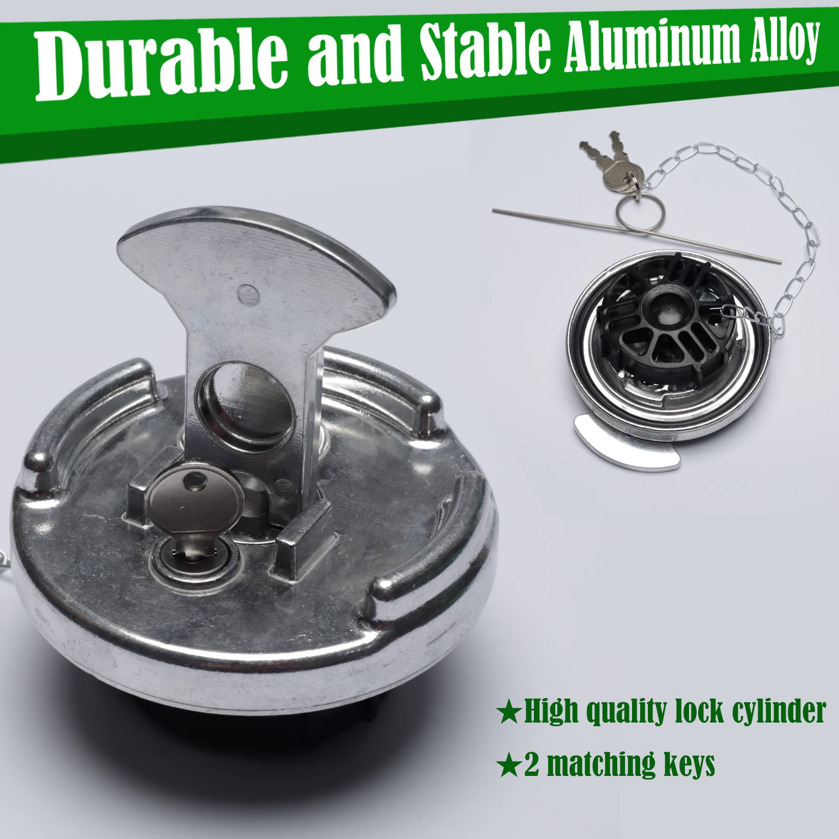 Locking Diesel Fuel Cap 2Pcs Replacement For Peterbilt 379 389 579 4' Lever Style Semi Trucks Gas Tank Accessories Replace 11-04859-100 572.1015 600212 (Silver)