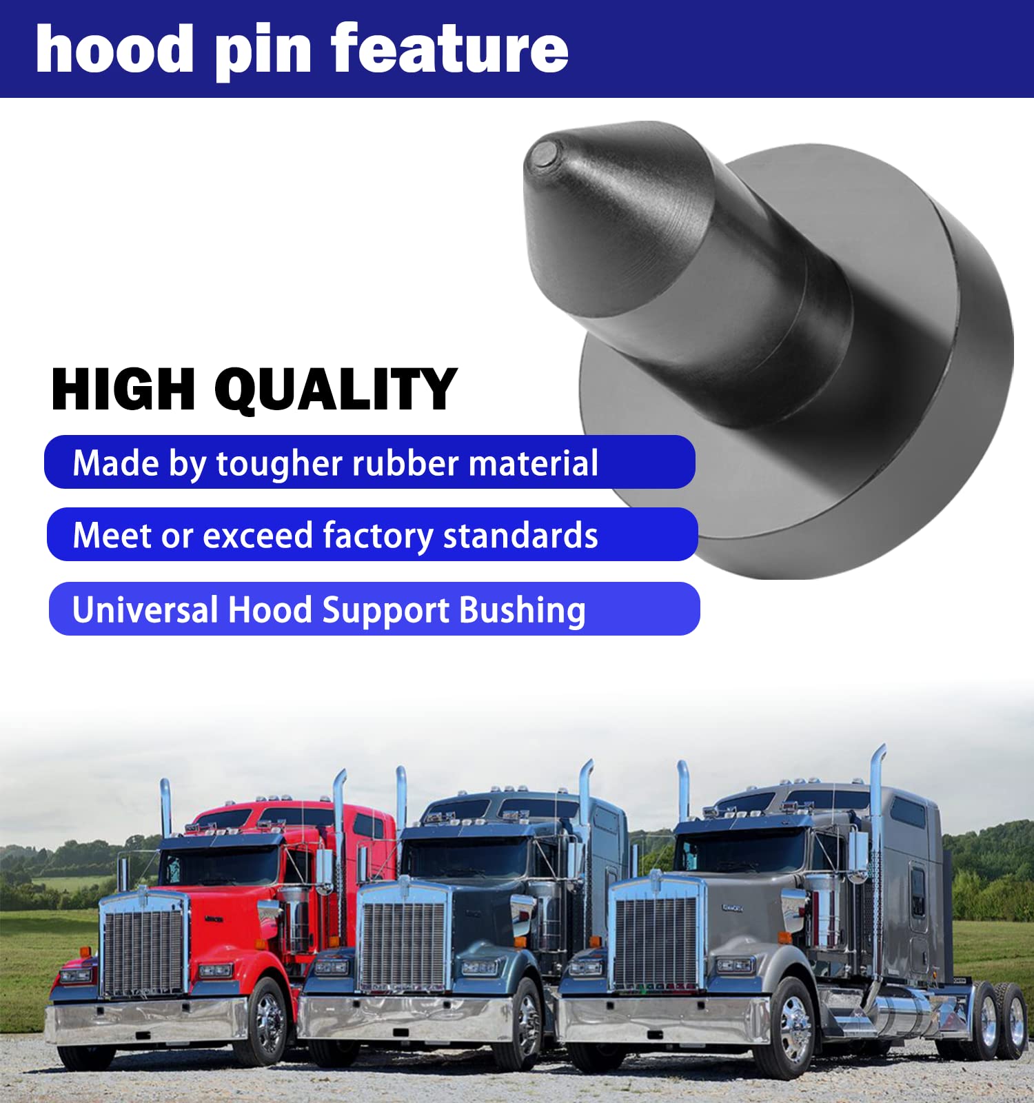(Set of 2) 924-5410 Hood Pin Poly Kit for Kenworth T2000, T400, T440, T450, T470, T600, T600A, T660, T800, W900 Exterior Hood Mo