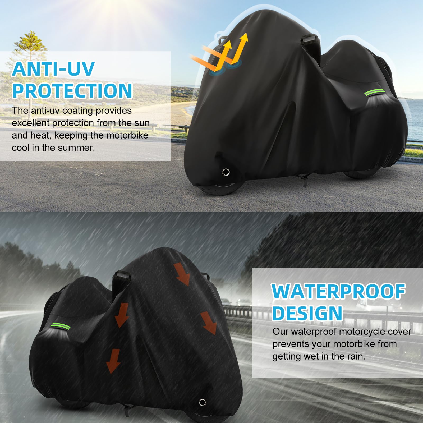 Motorcycle Cover for Touring Road Glide Limited/Ultra Limited/Gold Wing Tour/Indian Pursuit Limited, 210T Waterproof Sun UV Rain