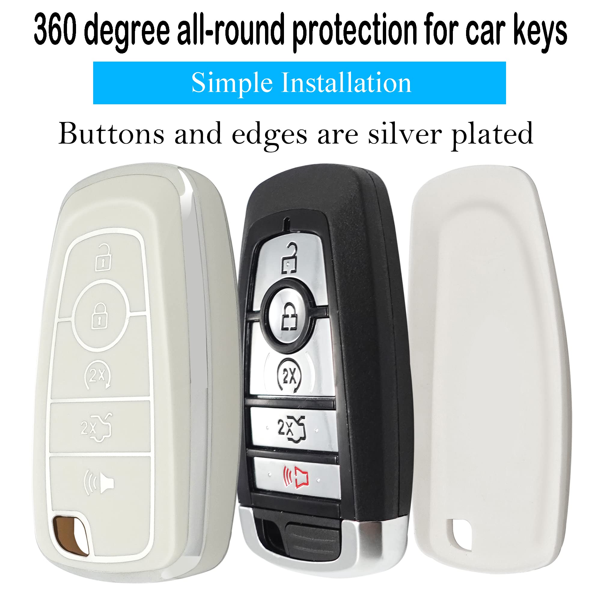 Kirsnda Key Fob Cover Case Keychain Compatible With Ford,Soft Tpu Key Case Fit Expedition For Mustang Fusion Raptor F250 F350 F4