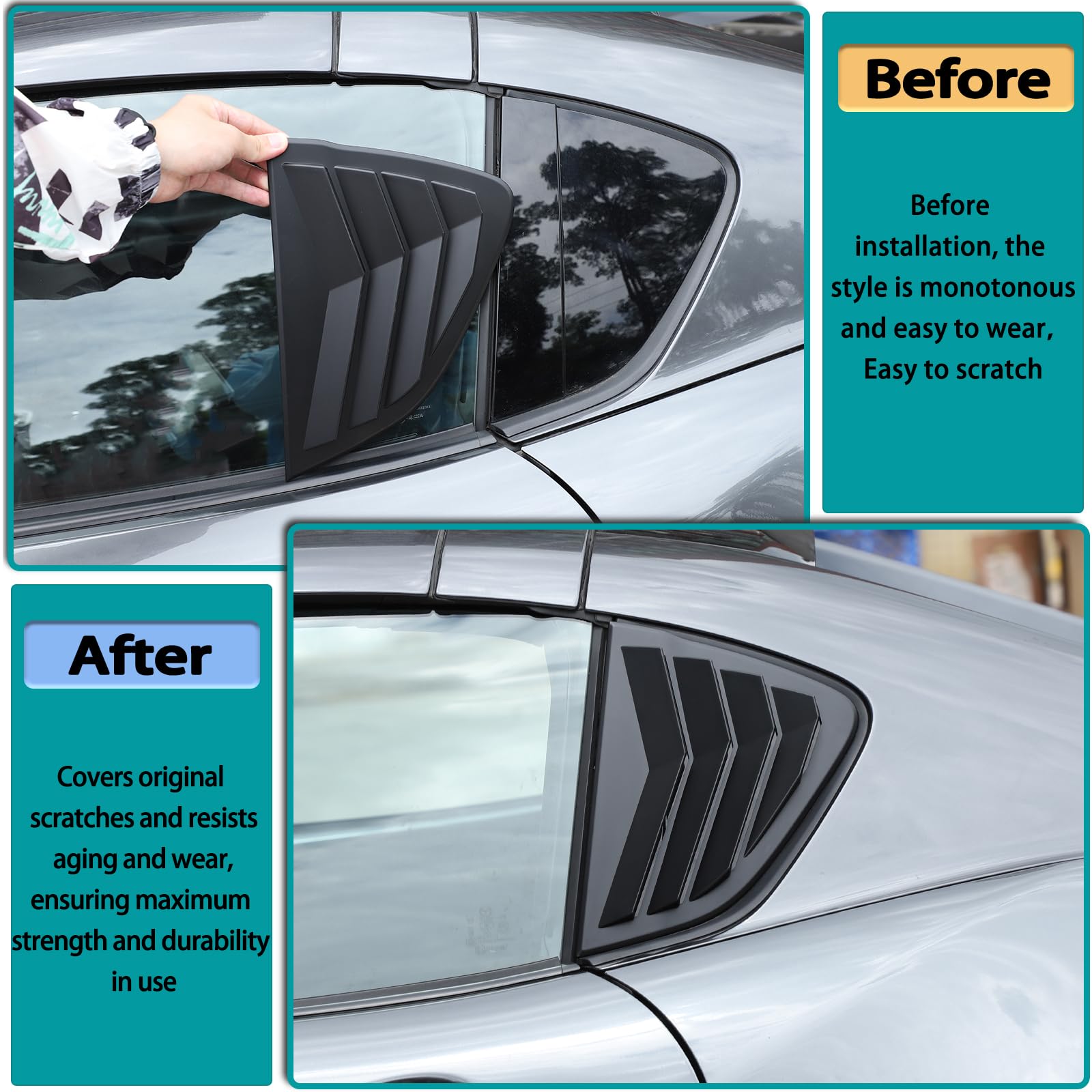 Hudiriy Rear Side Window Louvers Air Ven Decorative Compatible With Mazda Mx-5 Nd 2015-2023 Automotive Rear Window Triangular Glass Decorative Cover Abs,Only Fit Hardtop Version (Piano Black)