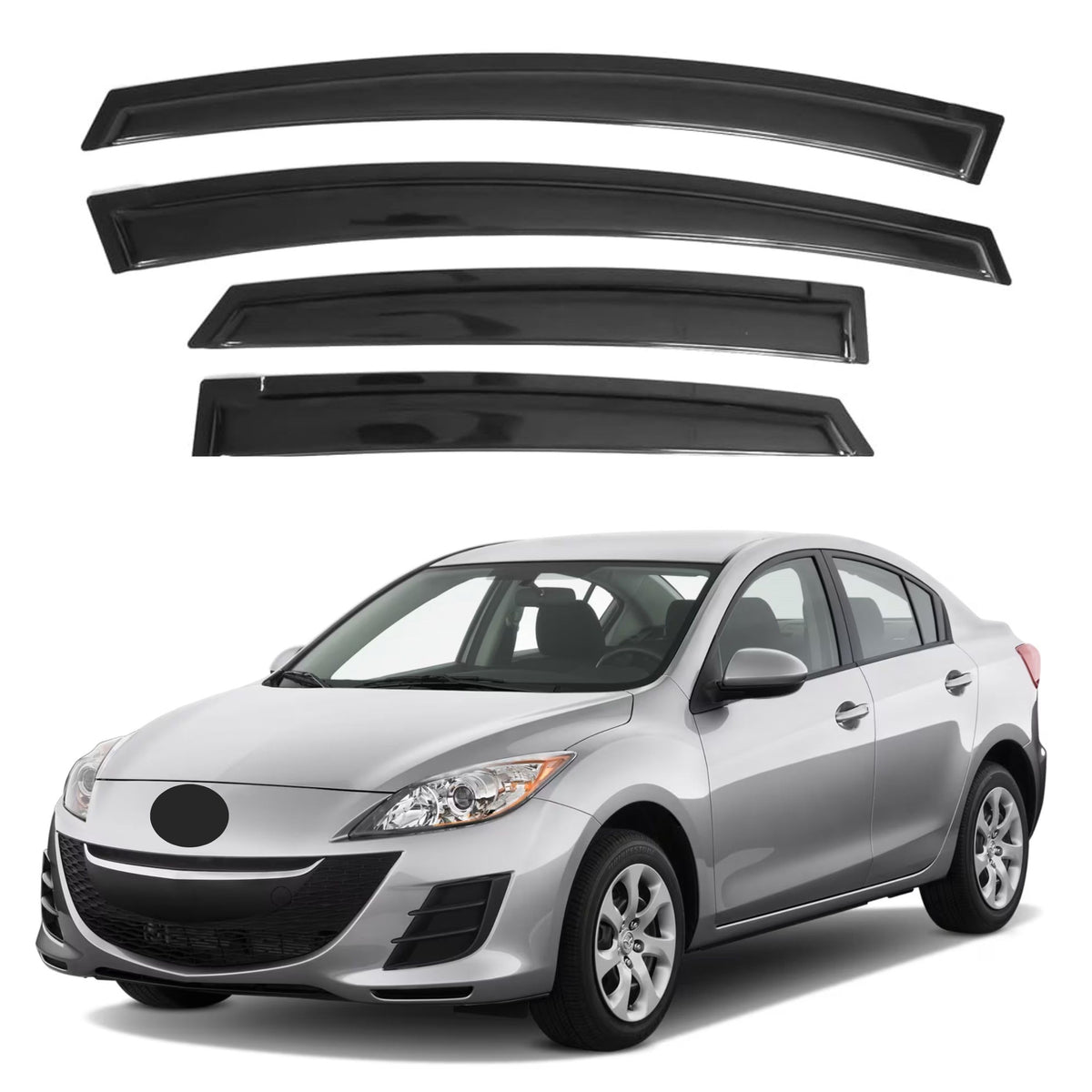 Ig Window Visor For Mazda 3 Sedan 2010-2013, Rain Guard Tape-On Extra Durable Sun Wind Side Vent Window Deflector Mugen Style, 2