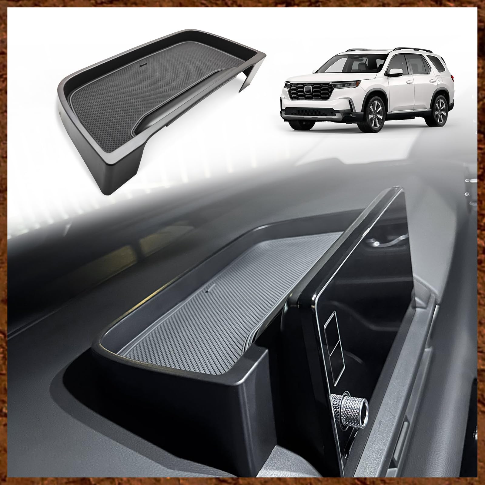 Muslogy For 2024 2023 Pilot Dash Storage Tray Insert Behind Screen Box Center Console Organizer Interior Accessories Compatible