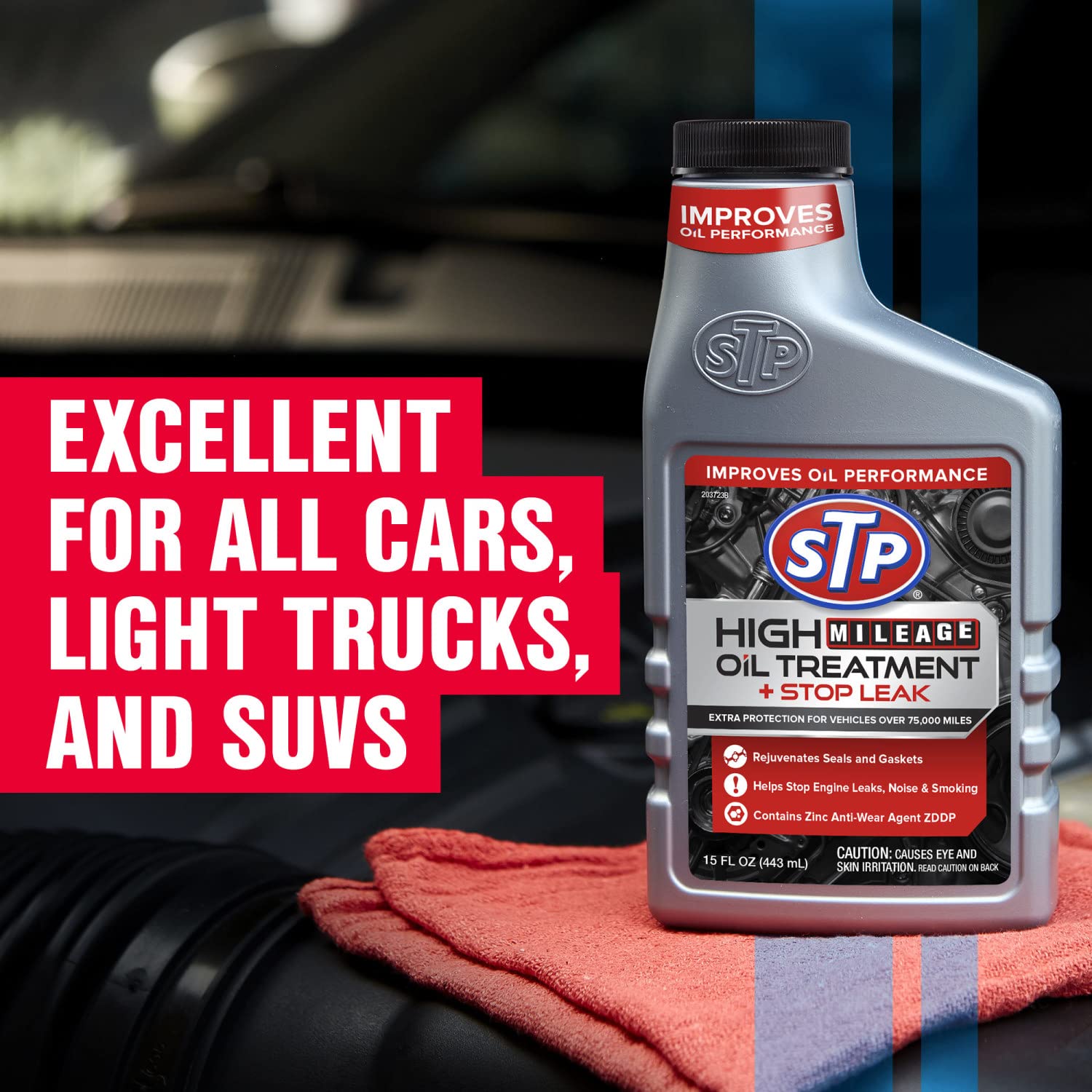 Stp High Mileage Oil Treatment + Stop Leak - 15 Fl Oz
