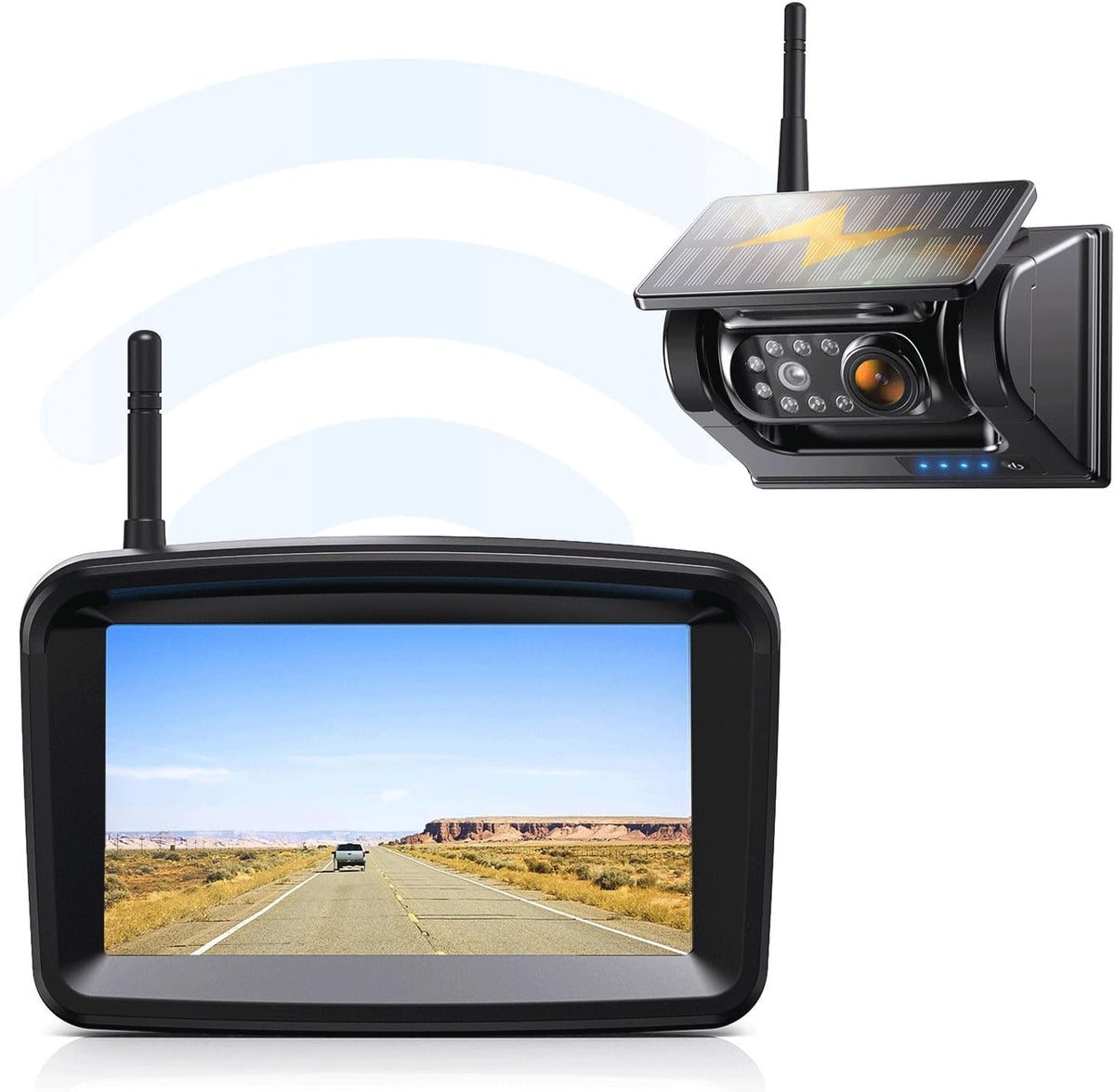 Magnetic Solar Wireless Backup Camera, 5'' Hd Monitor, 2-Min Installation True Wireless No Drilling, Rechargeable Waterproof Rea