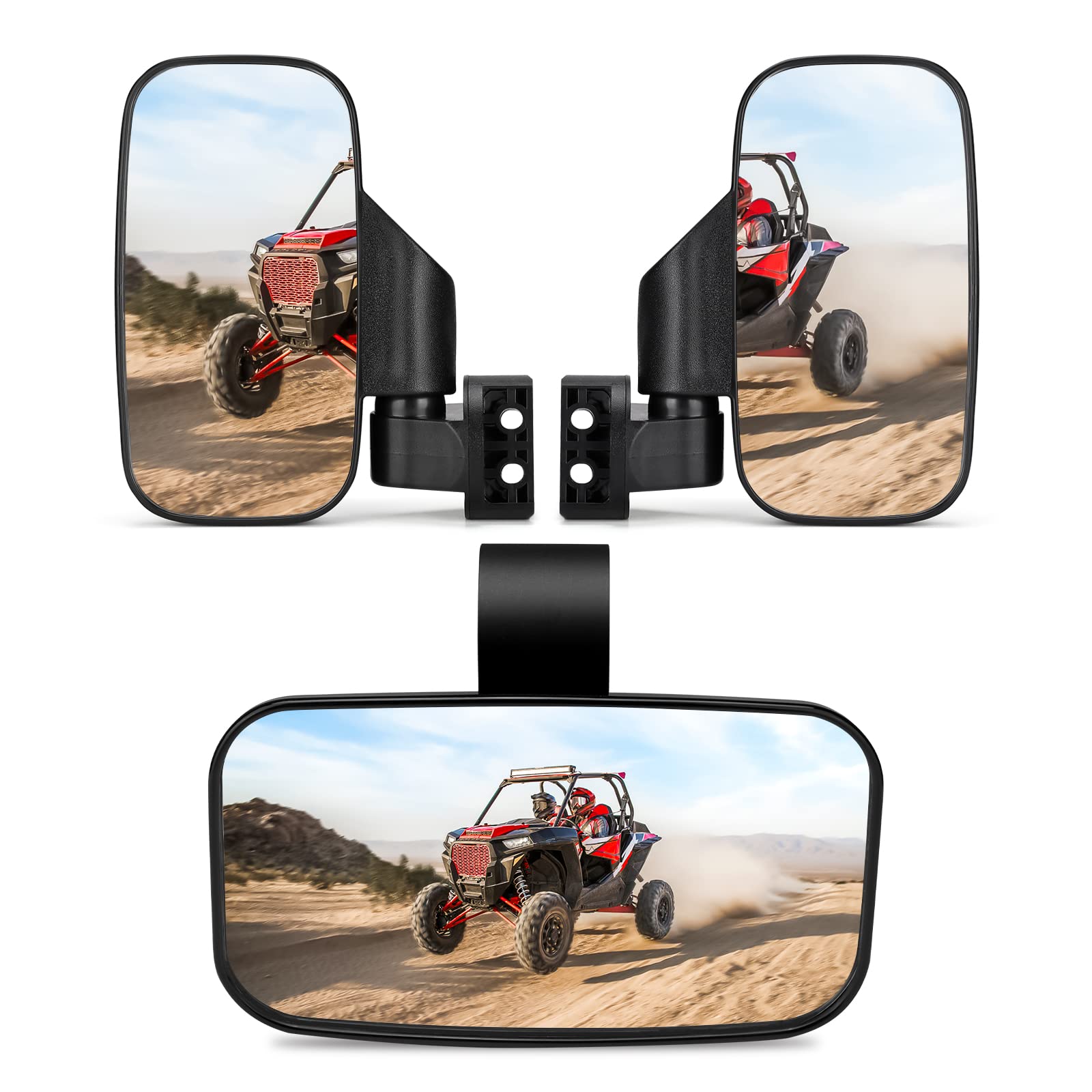 Kemimoto Utv Side Mirrors And Center Mirror With 1.6 To 2 Roll Bar Cage, Adjustable Rear View Side Mirrors Compatible With Polaris Rzr, Zforce, Commander Maverick X3, Viking, Rhino, Teryx