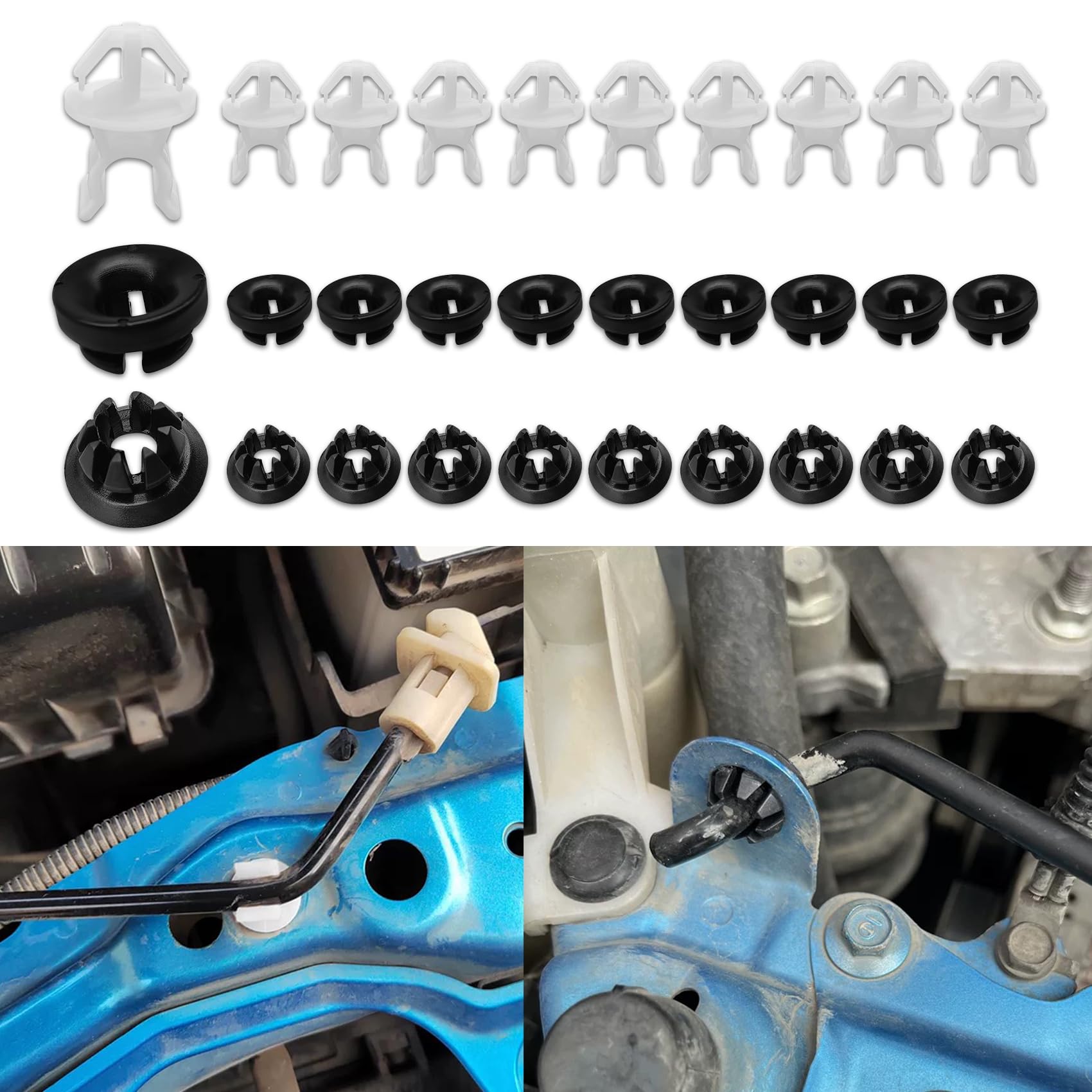 30PCS Hood Prop Rod Holder, Car Hood Holder, Black White Hood Rod Grommet Clips, 91503-SS0-003 91604-SD2-013 Car Engine Hood Sta