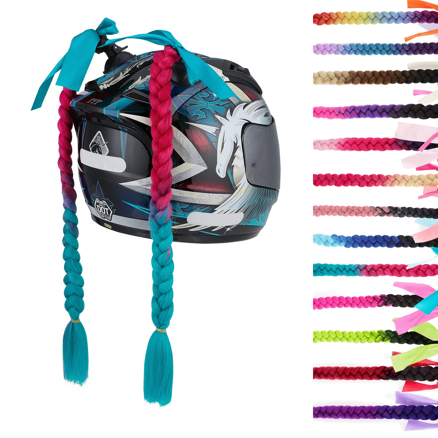 SEGO 2 Pcs Helmet Pigtail Braids with Detachable Suction Cup with Bowknot Ponytails Hair for Women/Men 20 Inch 2 PCS/Pack (Helme