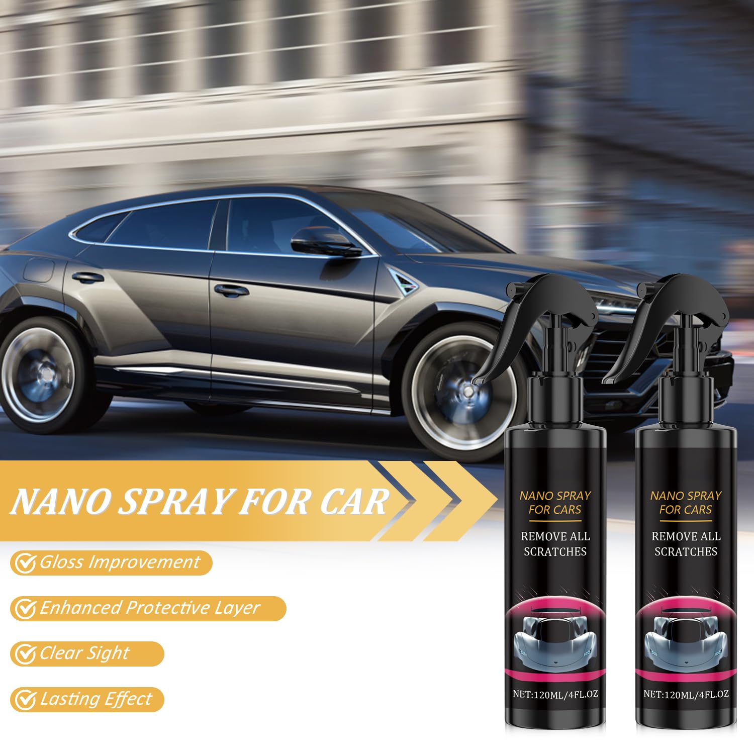 2PCS Nuracoat Nano Car Spray, Nuracoat Scratch Remover, Car Scratch Repair Nano Spray, Grade Scratch Removal and Shine Restorati