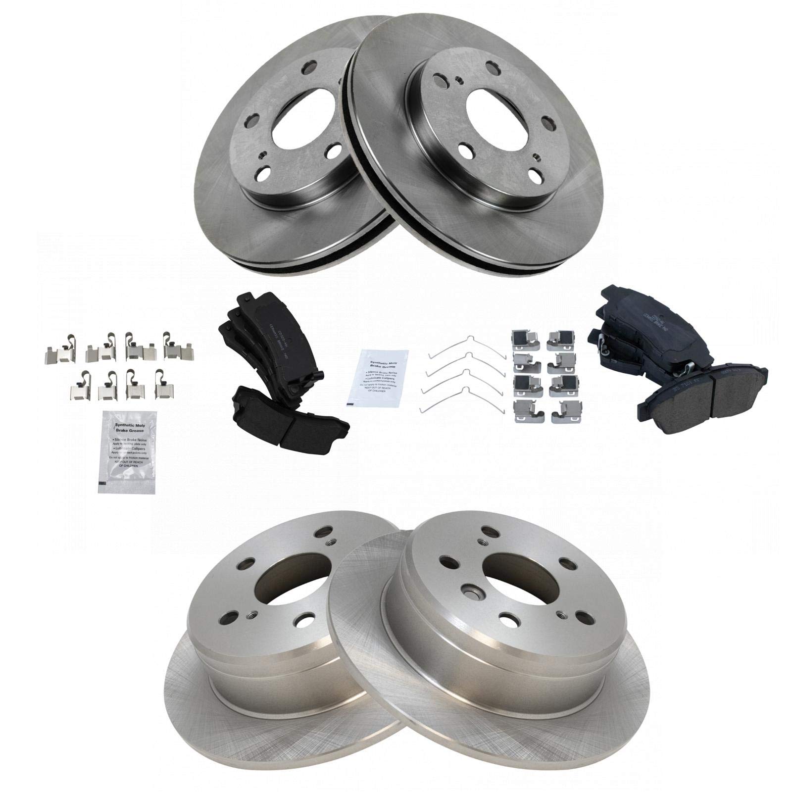 Trq Front And Rear Brake Pad & Rotor Kit Brake Pads Brake Rotor Ceramic Compatible With 1992-1999 Toyota Camry