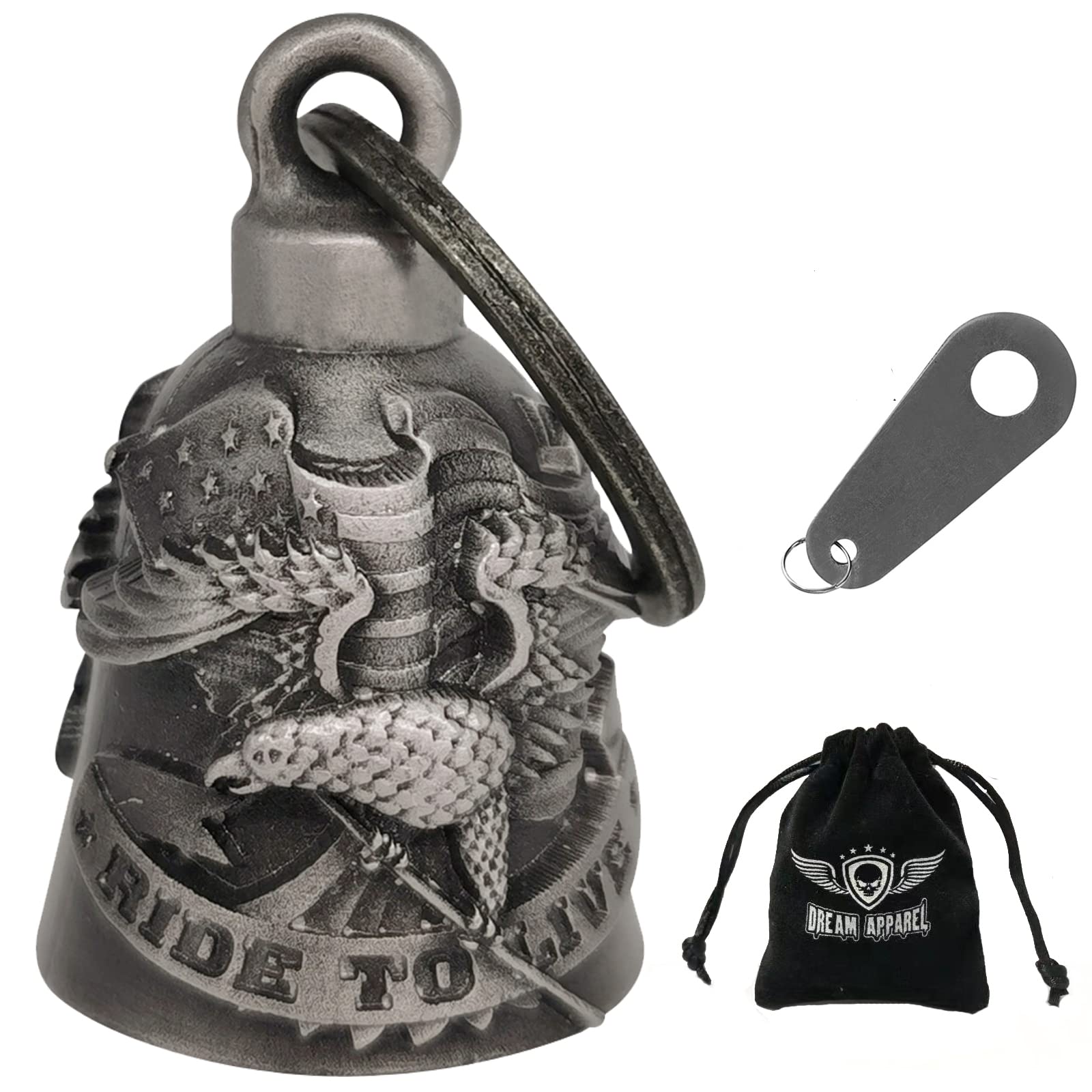 Dream Apparel Motorcycle ride bell for bikers,heavy spirit bells accessory and key chain for luck (DBL18-L ride to live)