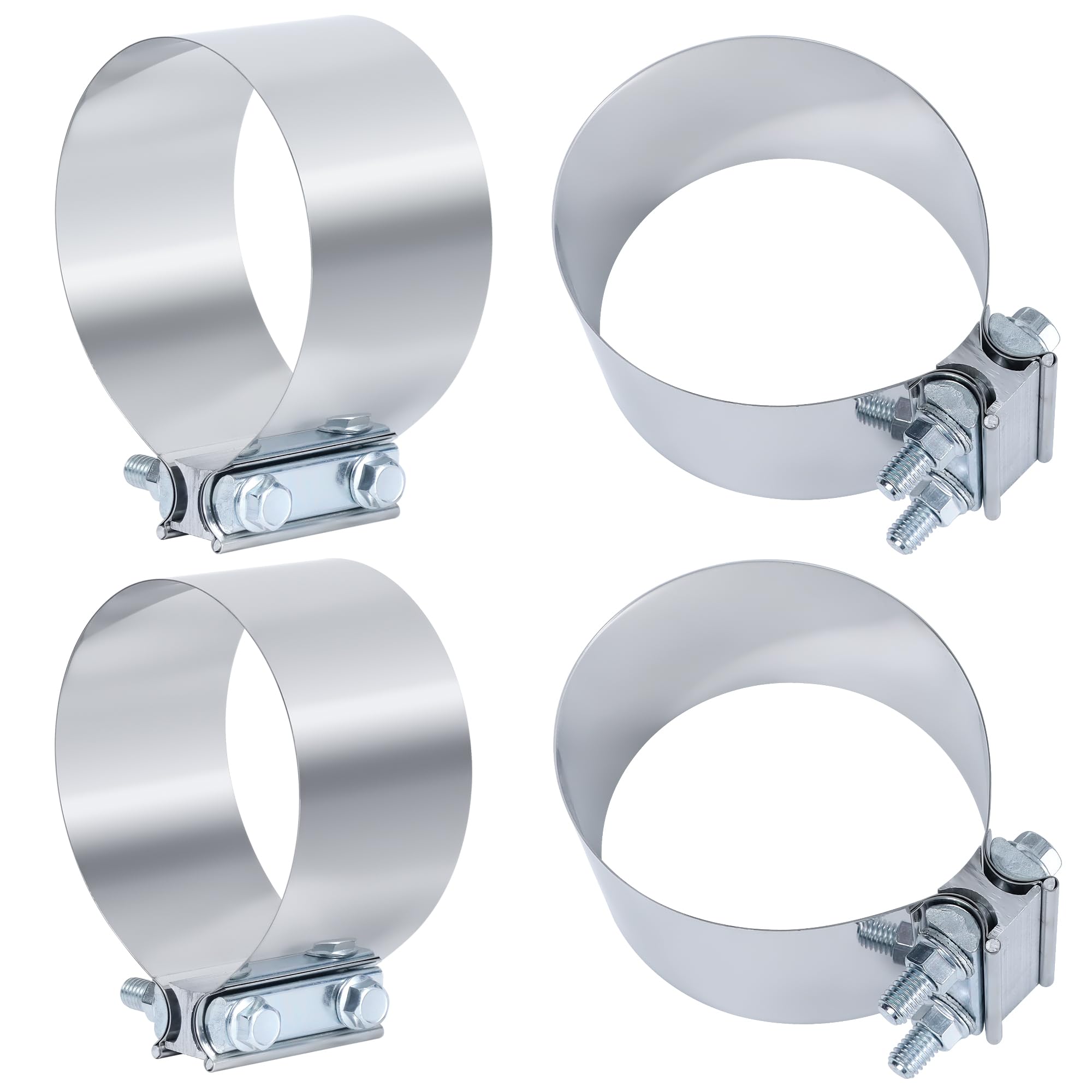 Vitonsbay 4 Inch Exhaust Clamp,4 In Butt Joint Exhaust Muffler Pipe Band Clamp Sleeve Coupler Stainless Steel(4Pcs)