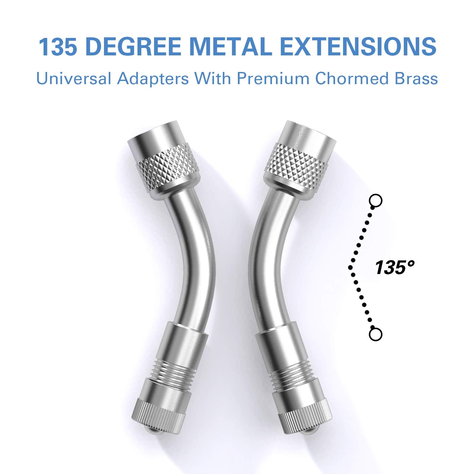 Ckauto 6 Pack 45 Degree 90 Degree 135 Degree Metal Valve Stem Extenders, Universal Valve Stem Extensions, Silver