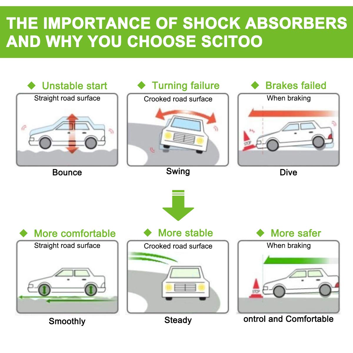 Scitoo Full Set Shocks For Grand Cherokee, Shocks Absorbers And Struts Fits 1993 1994 1995 1996 1997 1998 For Jeep Grand Cheroke