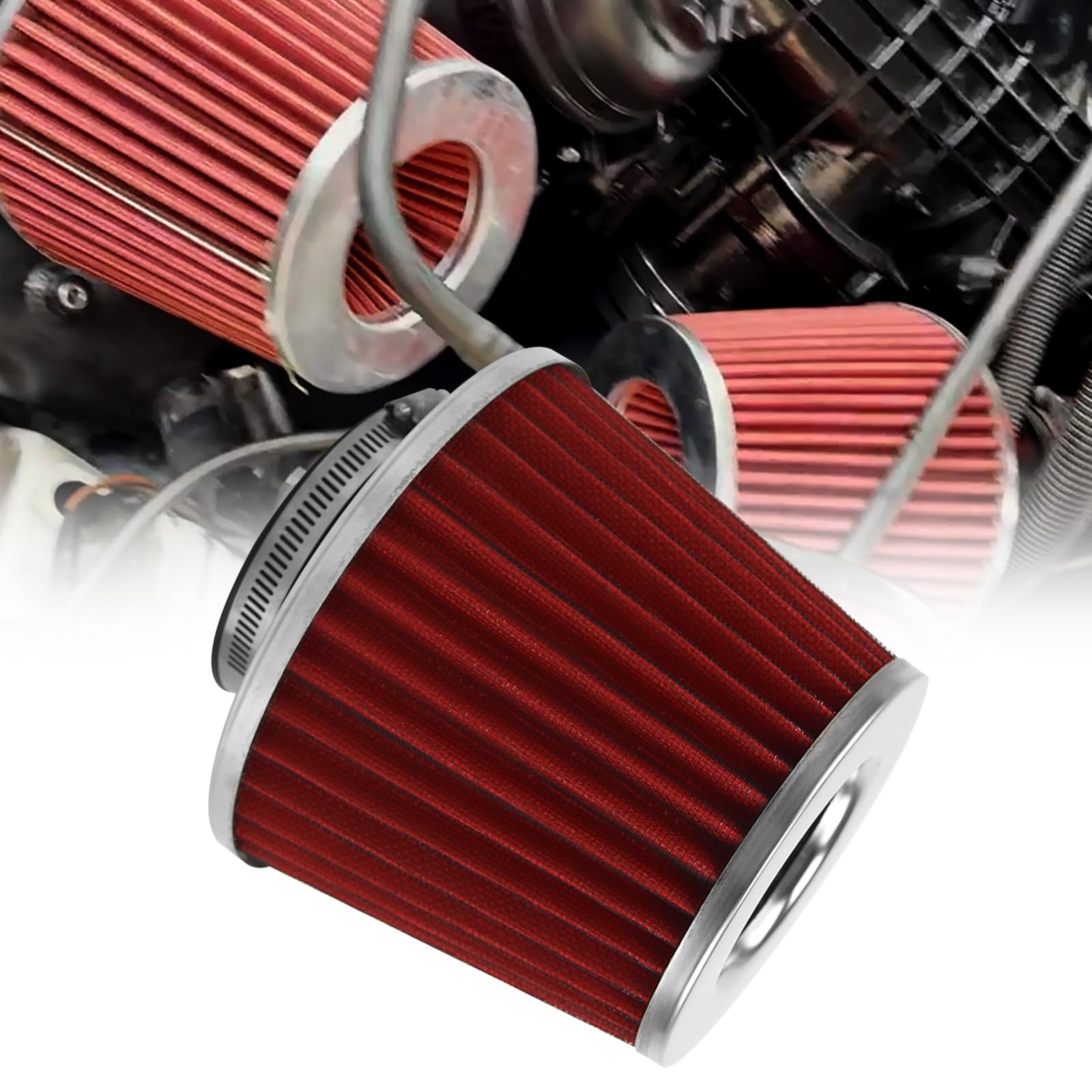 RYANSTAR RACING 70mm 2.75'' High Flow Round Tapered Cone Cool Air Filter Cleaner with Top Filter Design Short 154mm Tall