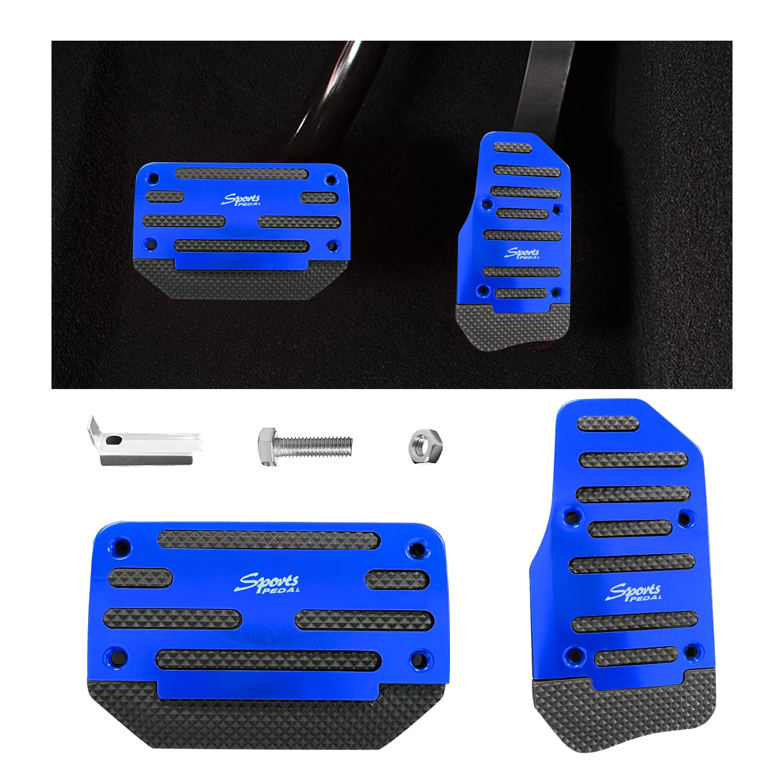 Ziciner 2PCS Non-Slip Car Pedal Pads, Automatic Gearbox Gas Pedal Brake Pedal Cover, Aluminum Alloy Brake Gas Clutch Pedal Kits,