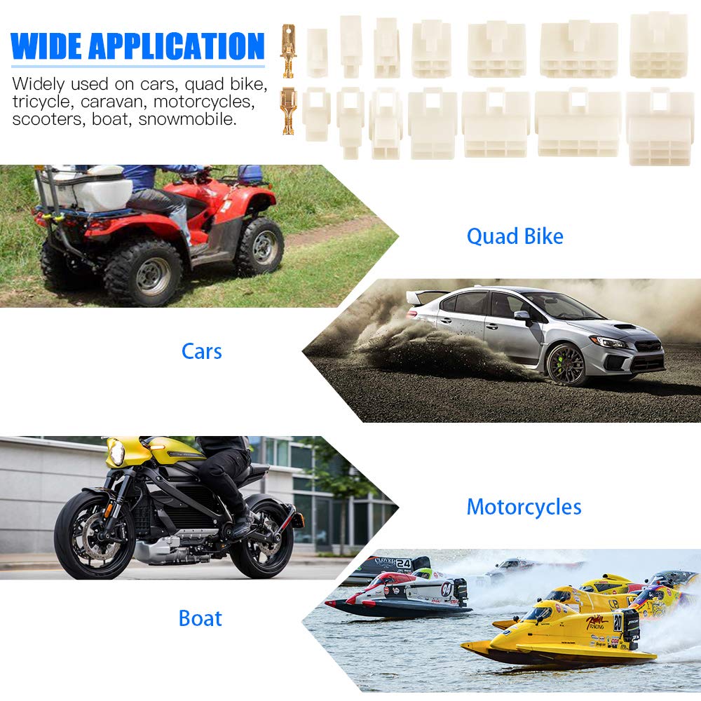 Glarks 300Pcs 6.3mm 4 Pin Way Electrical Automotive Wire Connector Male Female Socket Plug and Terminals Kit for Motorcycle, Bike, Car, Boats (30Set 6.3mm 4P)