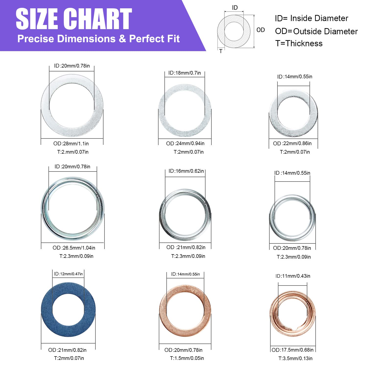140Pcs Oil Drain Plug Gasket Assortment Oil Crush Washers Seals Kit For Toyota Honda Subaru Vw Audi Mercedes Benz (Mix-140)