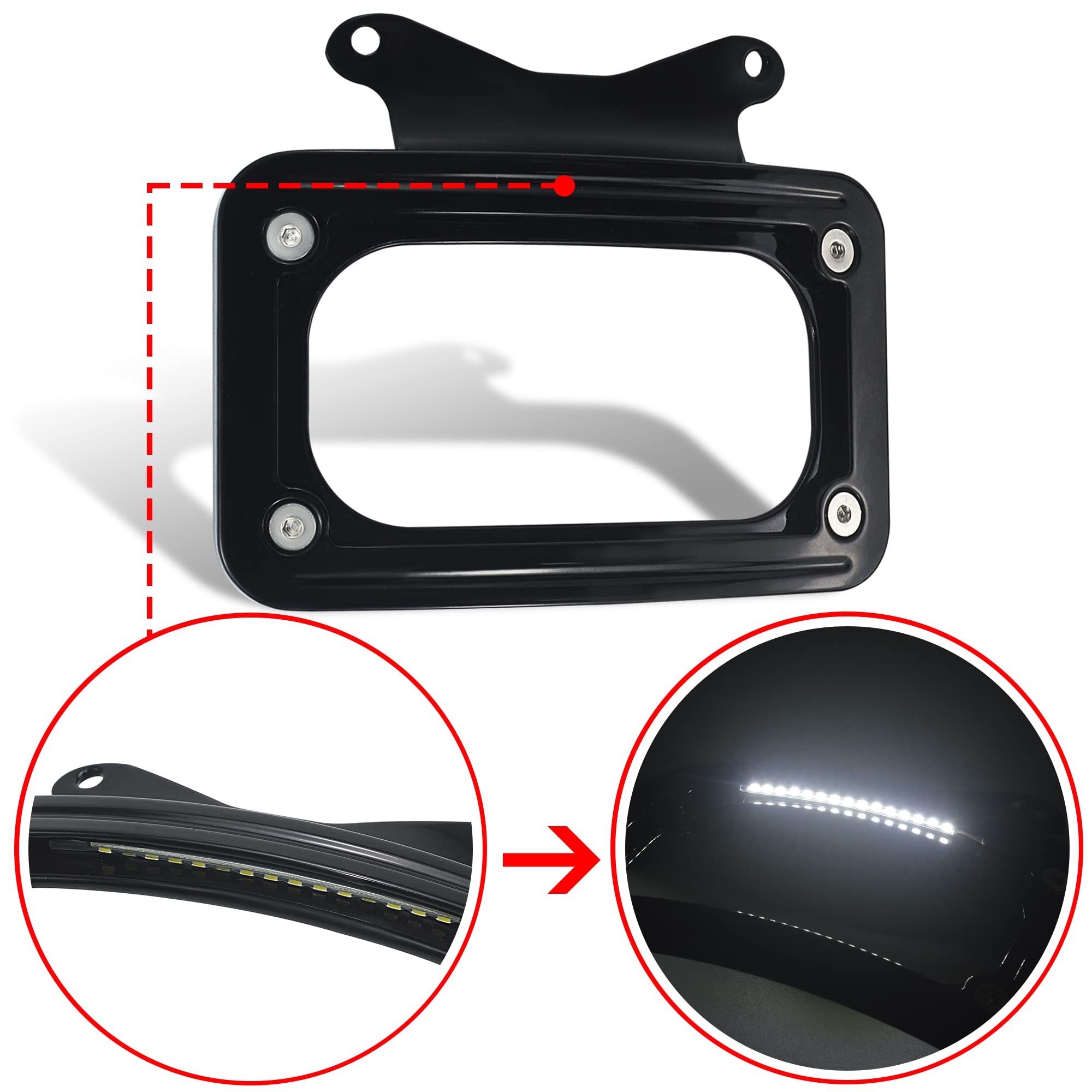 WOWTK Rear Fender Curved License Plate Frame w/White LED Lighting fits for Harley Road Glide Road King Street Glide FLHRXS, FLHX