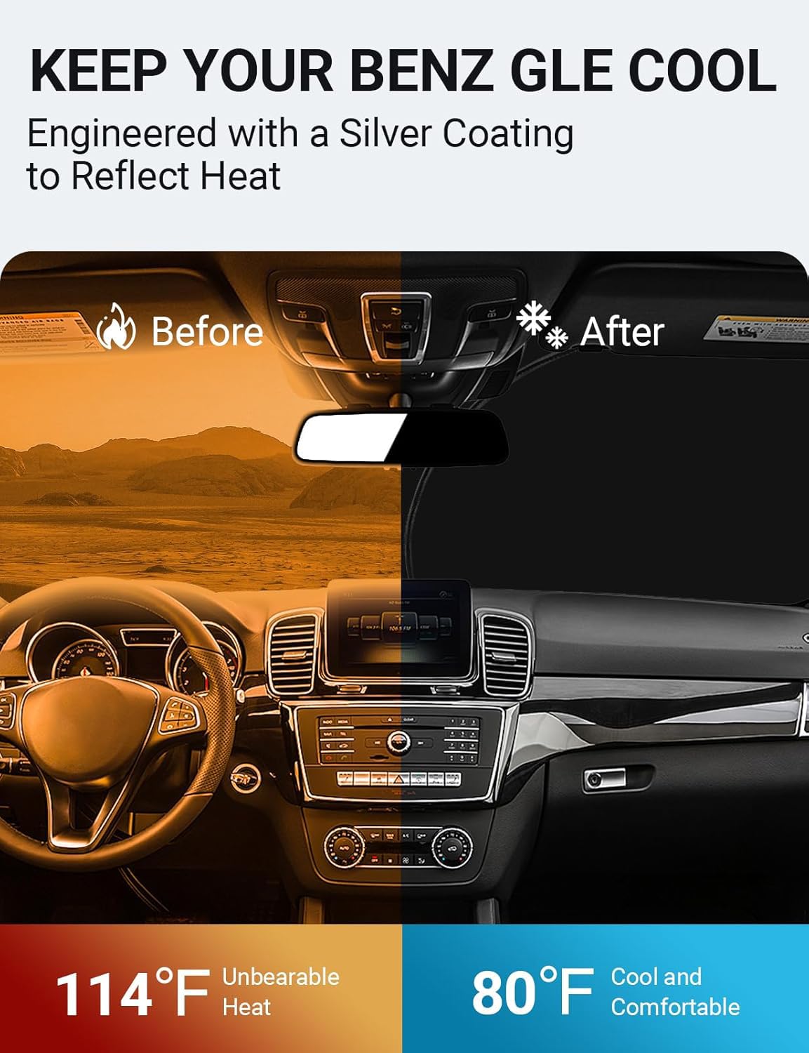 Proadsy 2025 Upgrade Windshield Sun Shade Custom Fit Mercedes-Benz Gle-Class 2016-2019 4-Layer Foldable Front Sunshade Protector