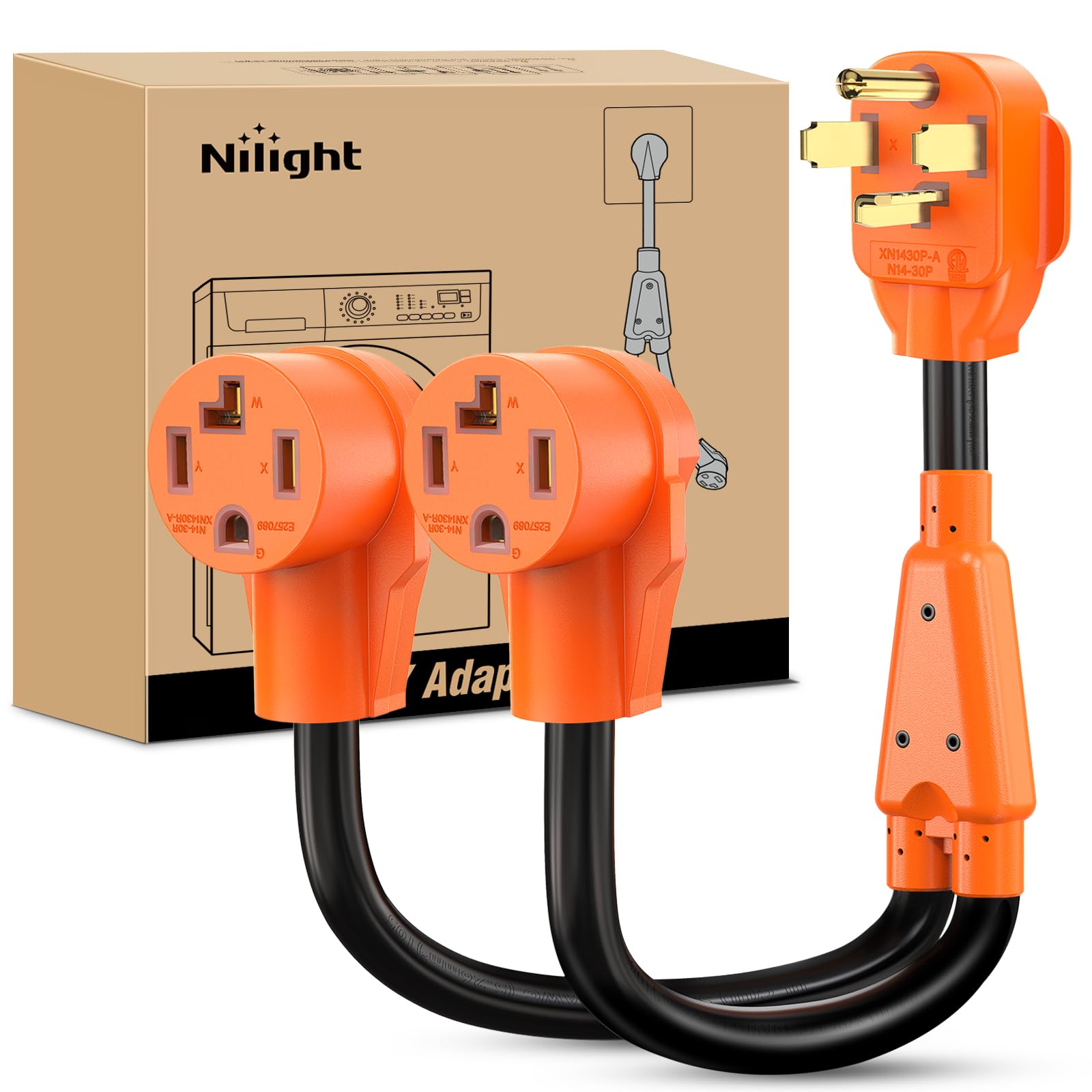 Nilight Ev Dryer Y Splitter Adapter Cord 30 Amp Male Plug To Two 30Amp Female Receptacle 4 Prong 125V/250V 7500 Watt Pure Copper