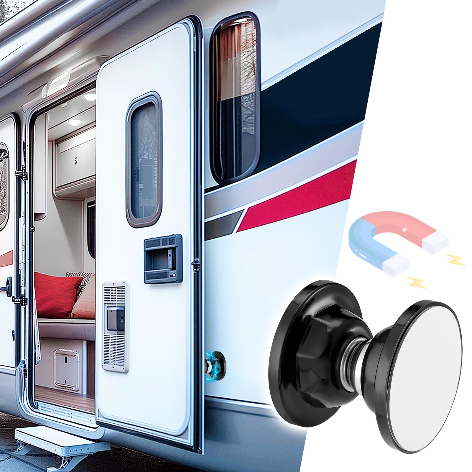 RV Magnetic Door Catch with Adhesives - Easy to Install Camper Trailer Door Holder, Sturdy Stopper for RV Accessories, 1 Pack