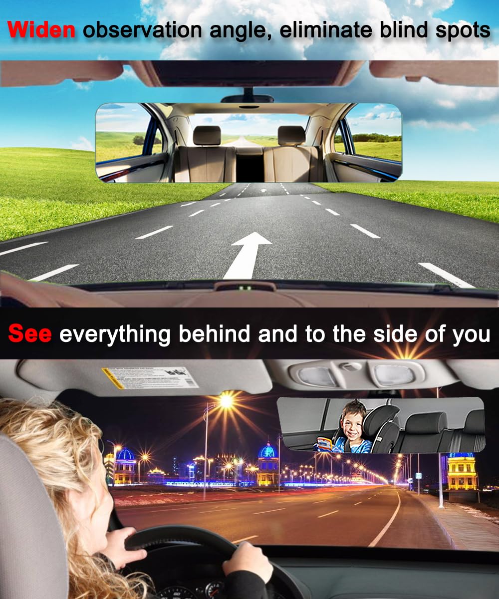Skycrophd Rear View Mirror Frameless Car Interior Rearview Mirror Panoramic Wide Angle To Eliminate Blind Spots - Convex,11.8''(