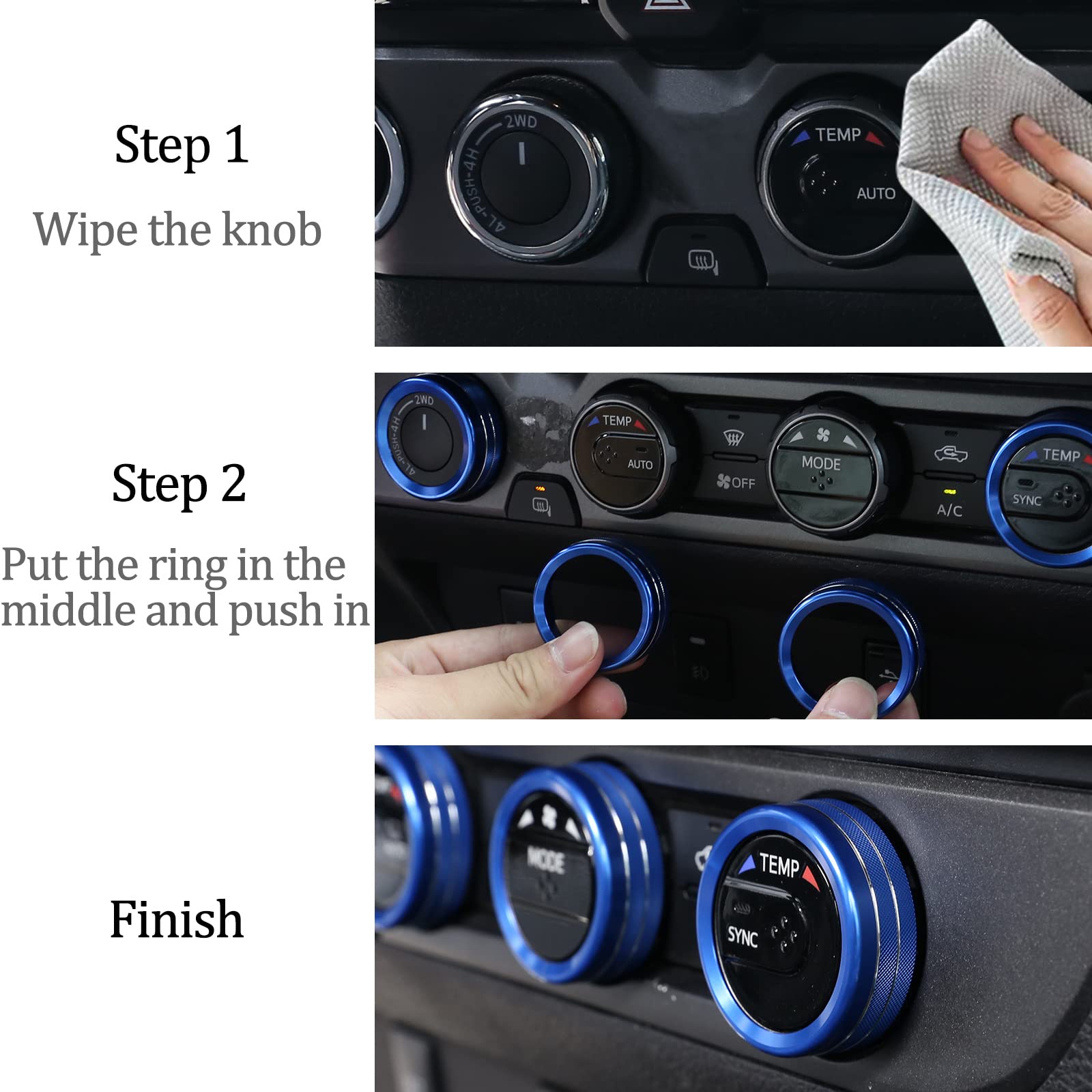 Llkuang Aluminum Alloy Air Conditioner Switch Cd Button Knob Cover For Toyota Tacoma 2016-2020(Not Fit For 2021 Tacoma!) (Blue)