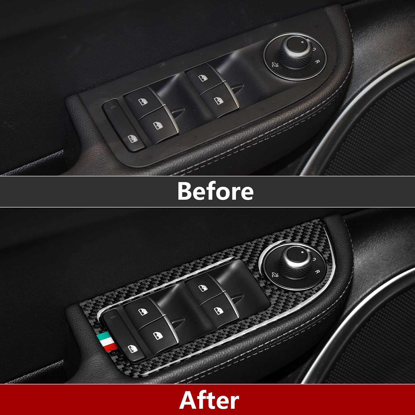Car Window Lift Trim Switch Control Sticker Carbon Fiber Decal Trim Cover Fits For Alfa Romeo Giulia 2016-2025 Accessories - Ste