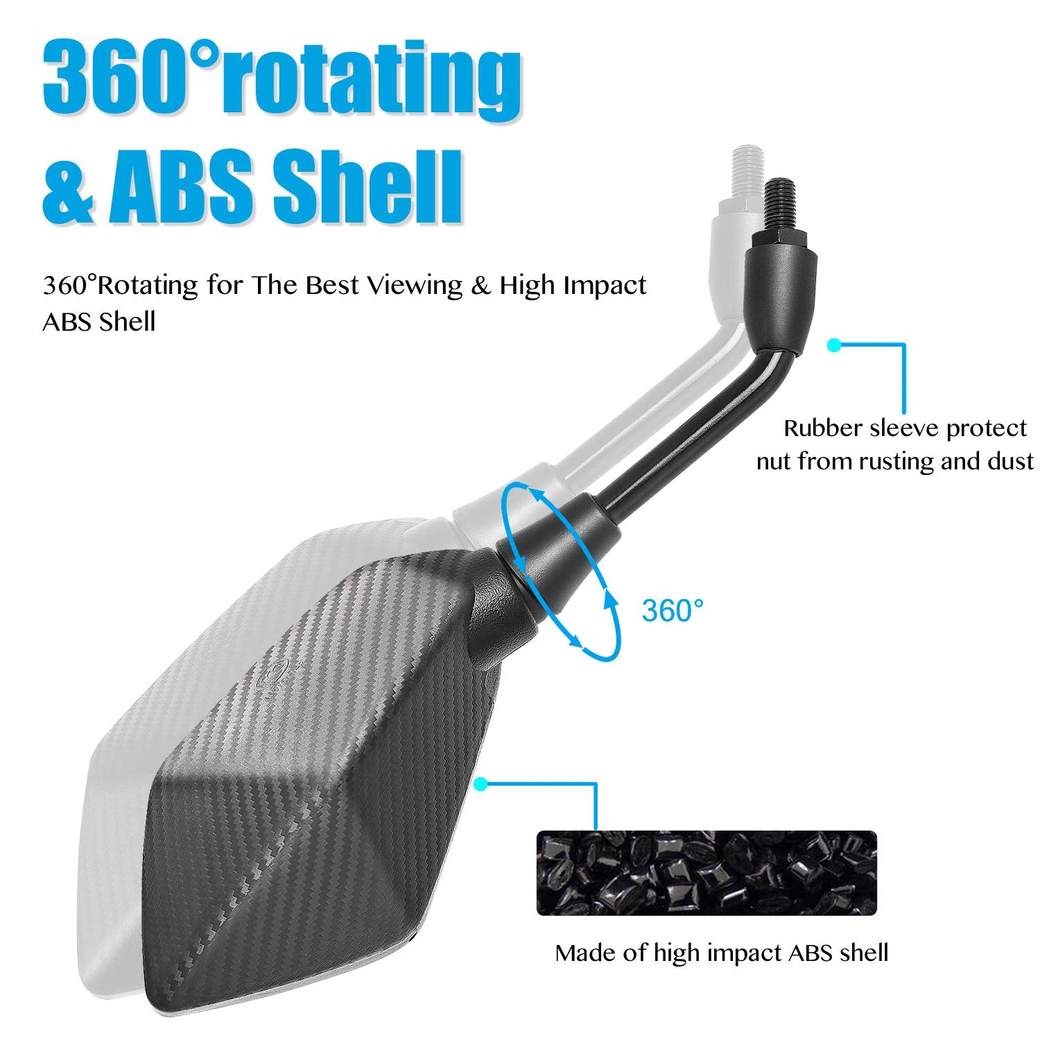 Trkimal Universal Adjustable Motorcycle Rear View Mirror - Rhombus Convex Mirror with 10mm Clockwise Thread Bolt, 7/8    Mount C