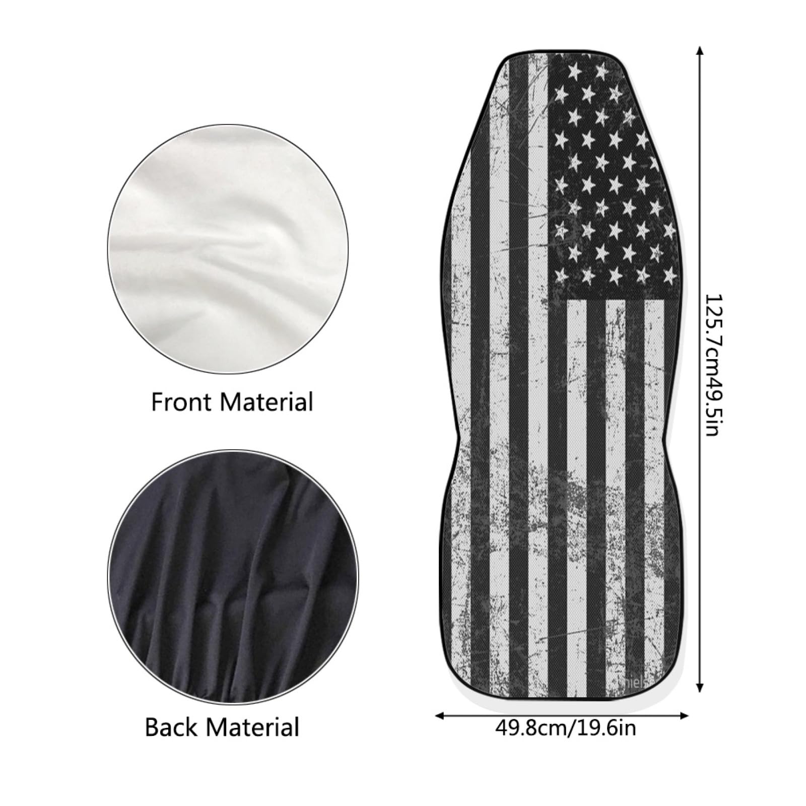 ELEQIN Patriotic American Flag Print Front Seat Cover 2 Pcs,Classic Black White Universal Vehicle Seat Protector Mat Covers, Fit