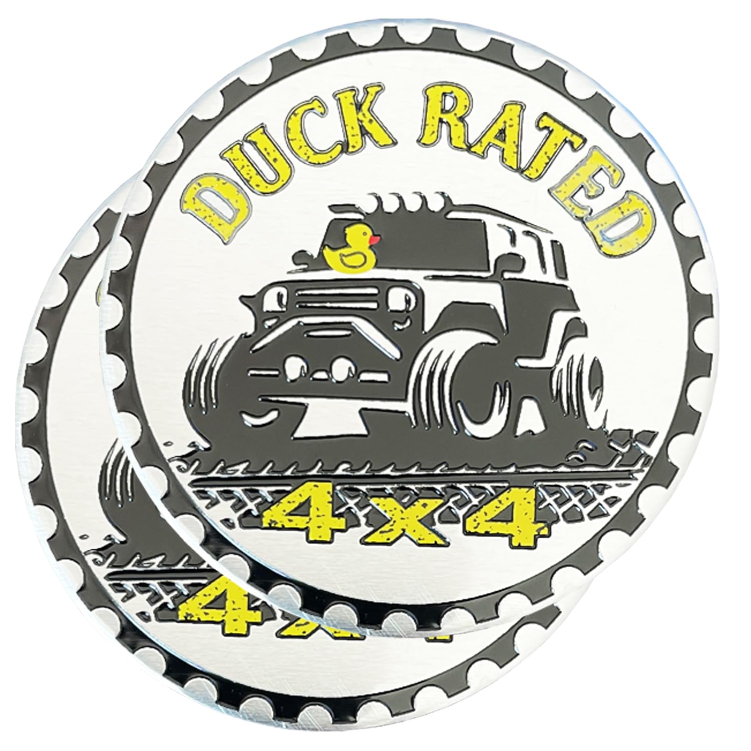 2 Pcs Duck Badge Rated Car Emblem, 4 X 4 Metal Automotive Badge, 3D Round Metal Car Badges Emblems, Car Badge Decals Stickers Co
