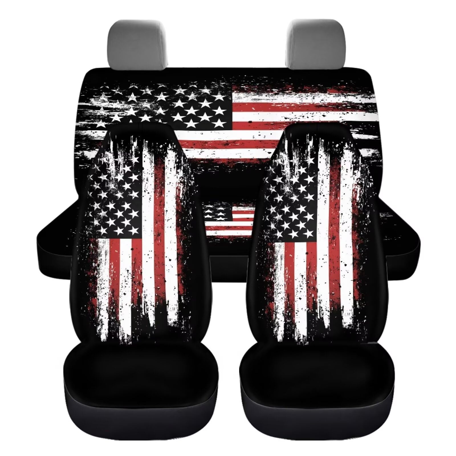 KEIAHUAN 4th of July Car Seat Cover Full Set American Flag Patriotic Breathable Car Front Seat Cover and Rear Bench Cover Set of