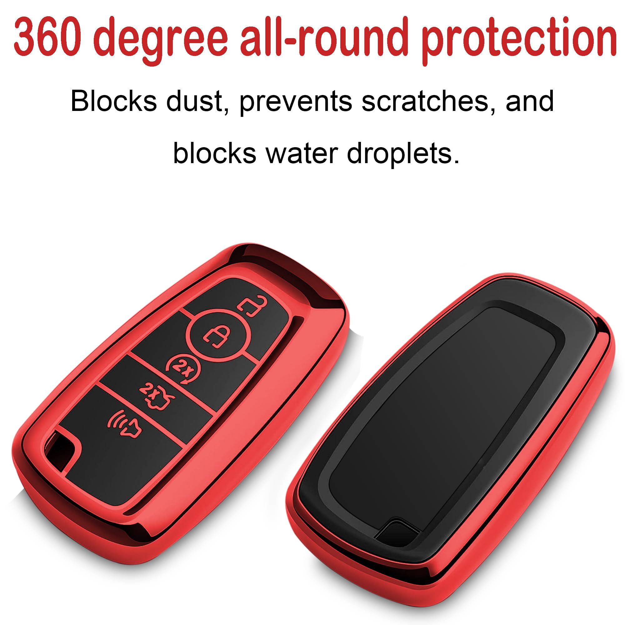 Kirsnda for Ford key fob cover case,with keychain fit Expedition for Mustang Fusion Raptor F250 F350 F450 F550 Edge Explorer Sma