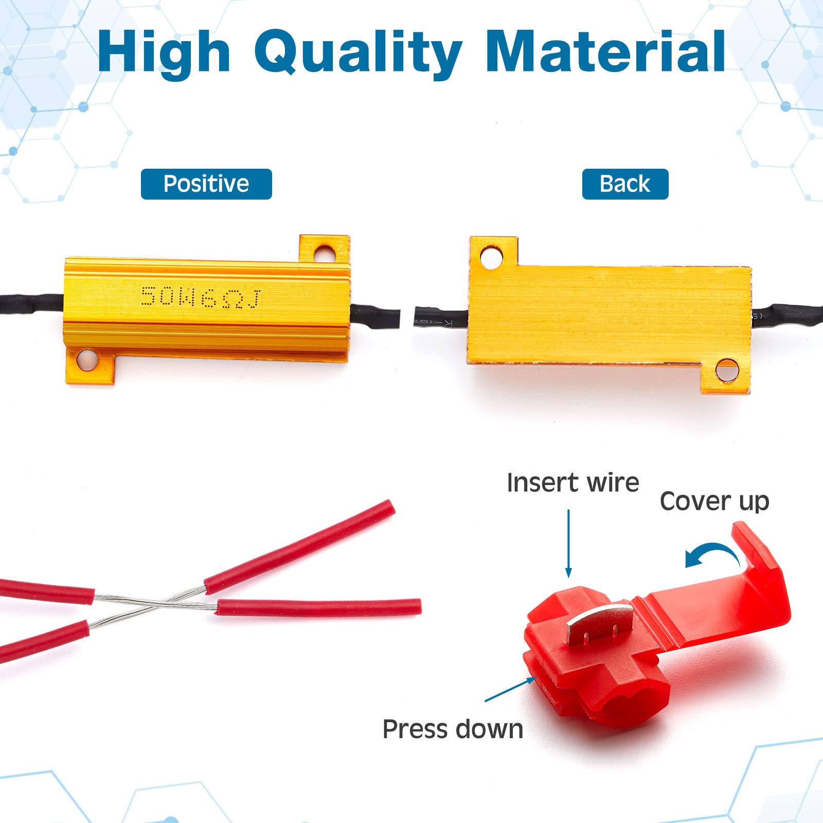 Xuhal 20 Pack 50W 6Ohm Load Resistor Turn Signal Led Resistor Kit Fix Fast Flash Blink Error Code Flickering Led Light Resistor For Led Lights Bulb Headlights Tail Light License Plate Lights Drl(Gold)