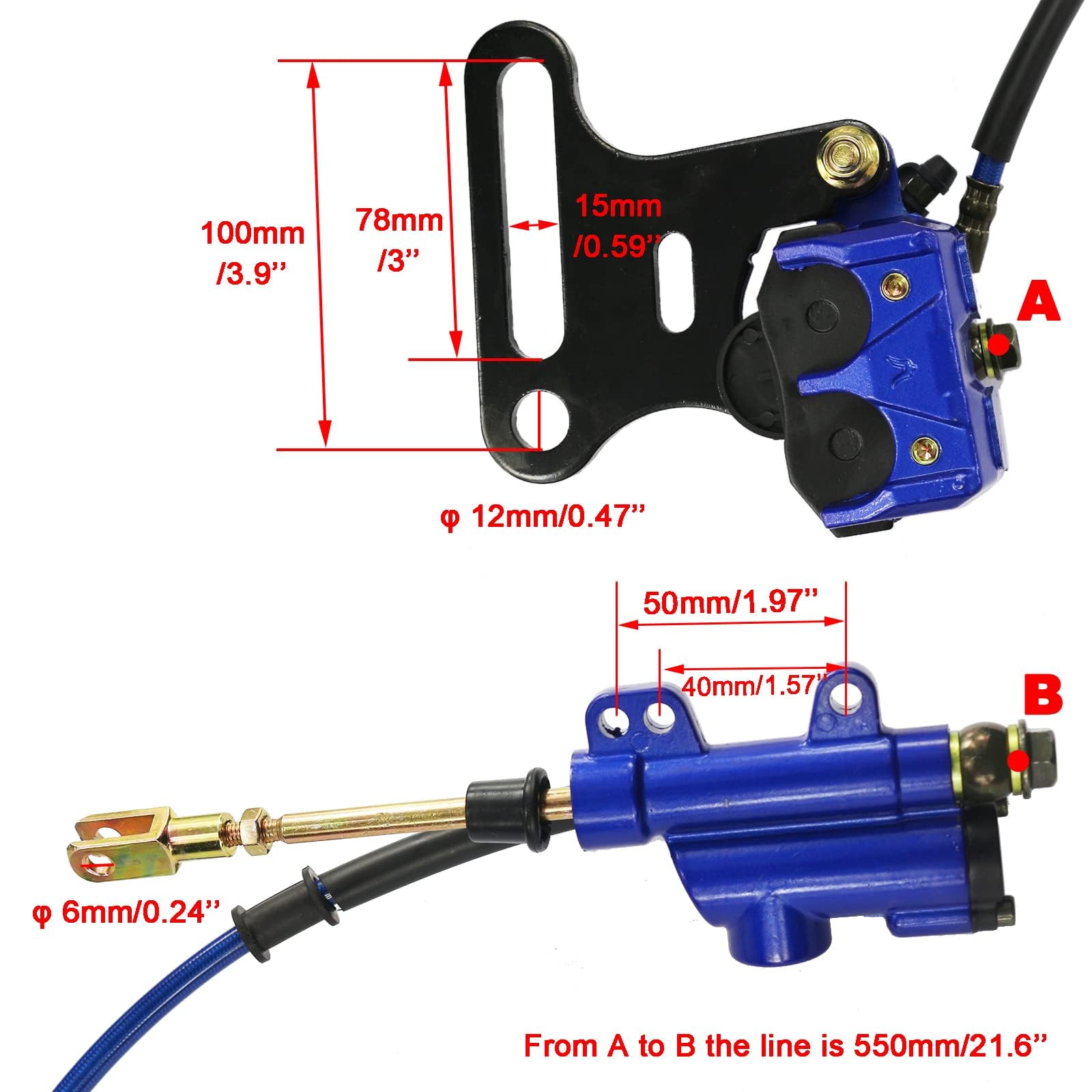 RRO BAT 12mm Rear Brake Caliper Master Cylinder+190mm Brake Disk Rotor+Brake Pad for 70cc 90cc 110cc 125cc 140cc 200cc Racing PI