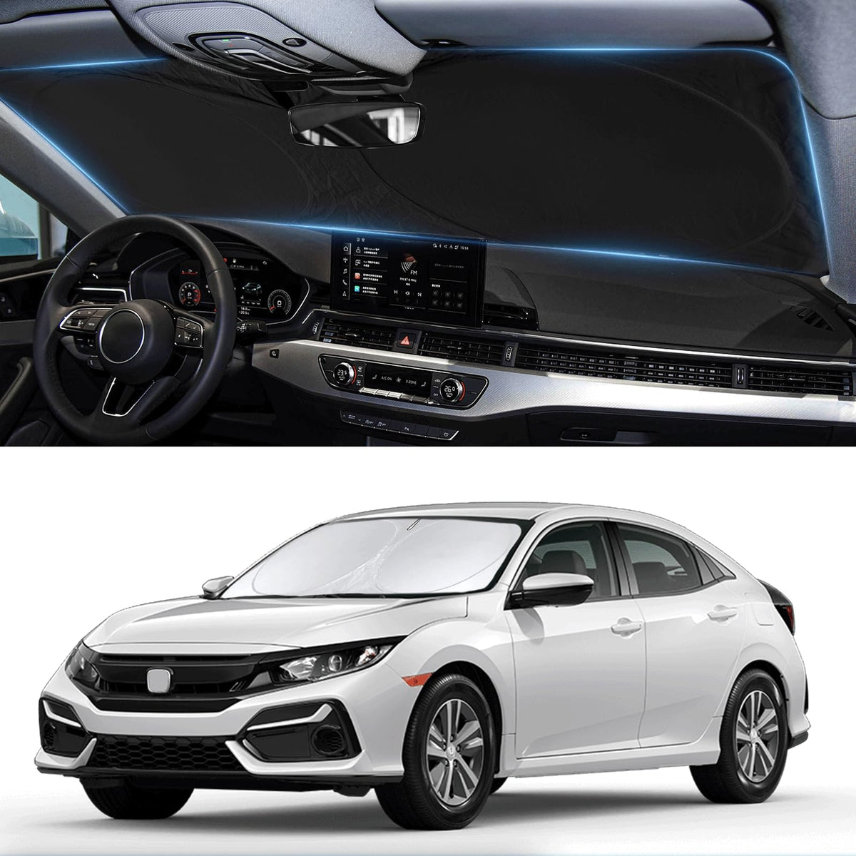 Custom Fit Civic Windshield Sunshade For 2016-2021 Honda Civic Accessories Front Window Shades Cover For Windshield Sun Visor Sc