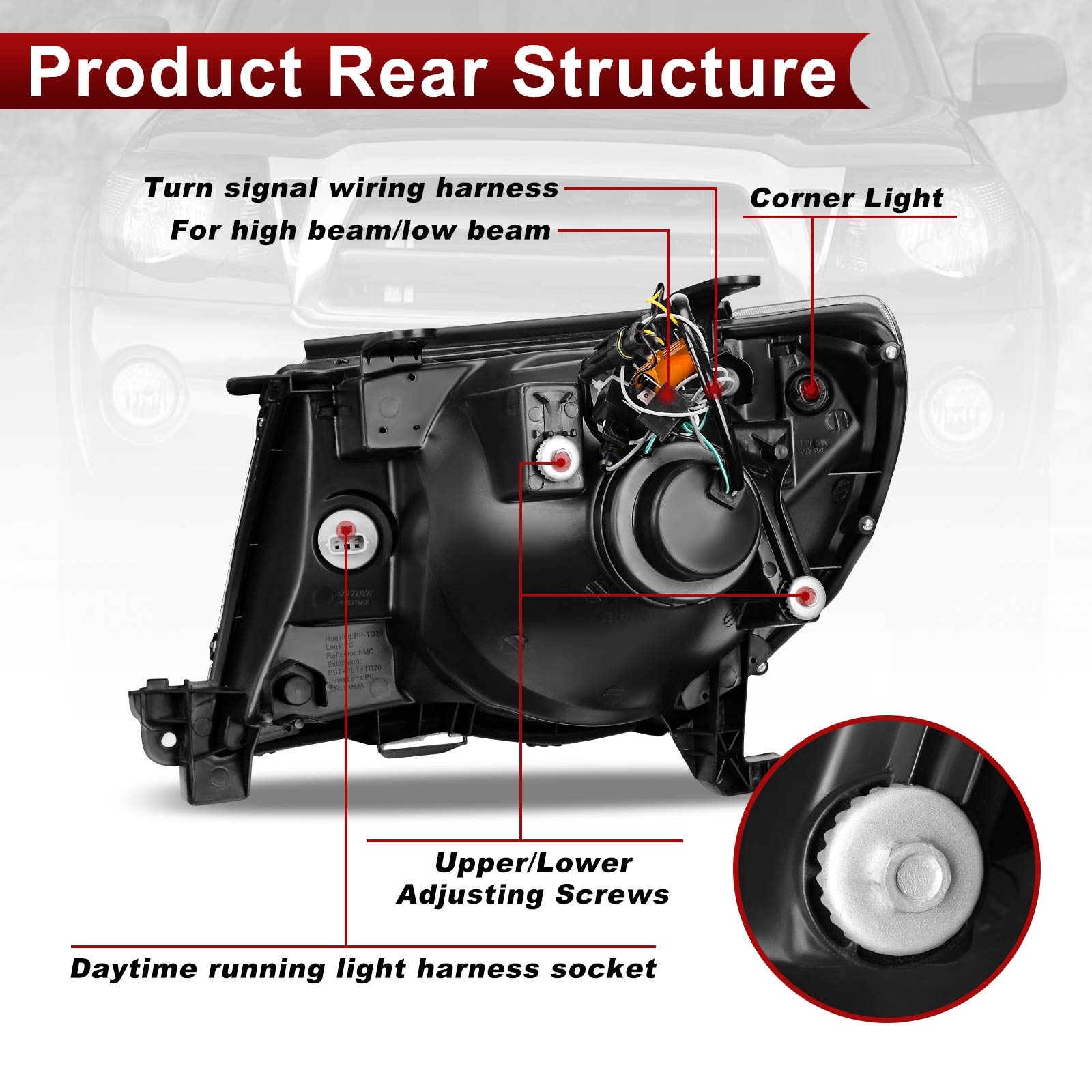 Dwvo Projector Headlights Assembly Compatible With Tacoma 2005 2006 2007 2008 2009 2010 2011 Switchback Led Drl Tube Parking Tur