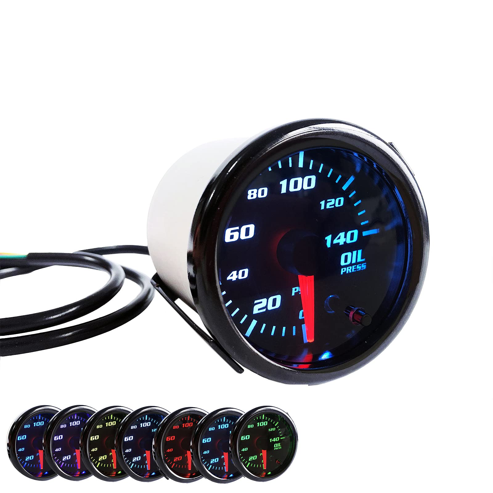 2'' Oil Pressure Gauge Meter With Sensor Tinted 7 Color Car Digital Led 0-140 Psi 52Mm Oil Press Gauge