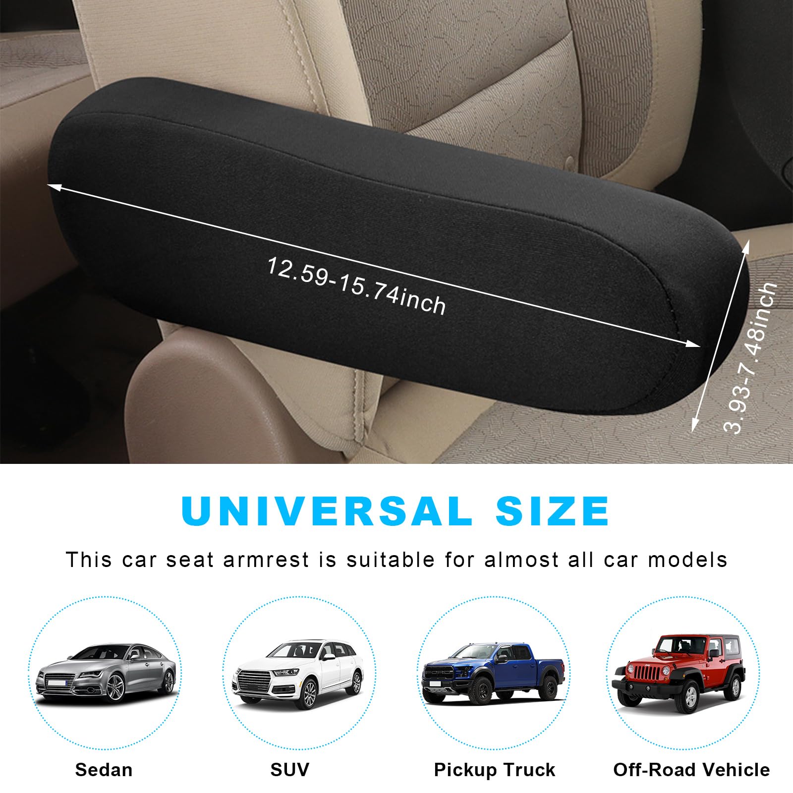 Dickno 2 Pcs Car Front Seat Armrest Covers, Elastic Fabric Auto Seat Armrest Protectors, Universal Front Seat Armrest Cover Replacement, Vehicle Accessories For Car, Suv, Truck (Black)