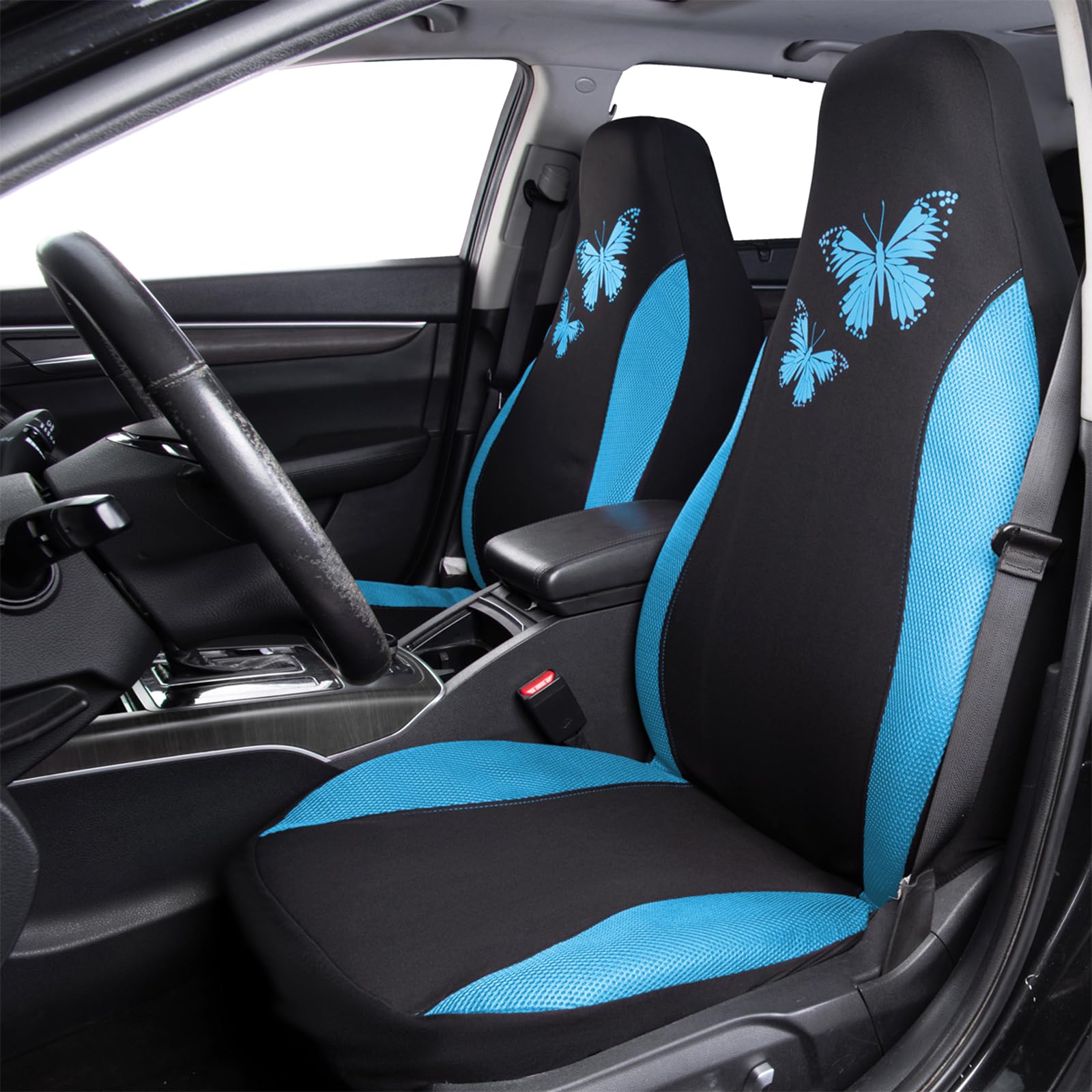 Flying Banner Butterfly Car Seat Covers Ful Set Fashion Universal Lady Woman Female Rear Bench Split Colorized (2 Fronts, Mint B